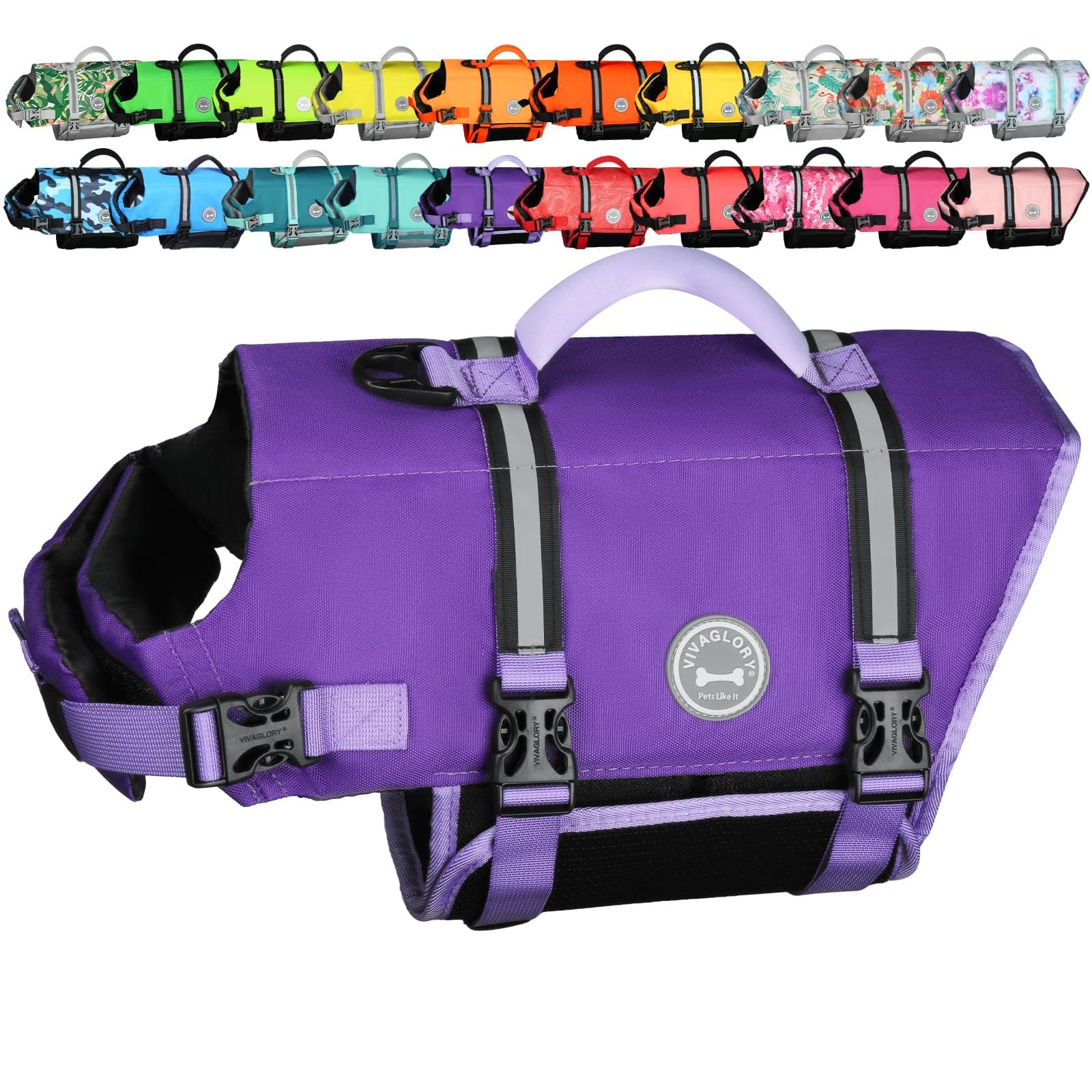 VIVAGLORY Dog Life Jacket Rip Stop Dog Life Vest, S, Purple