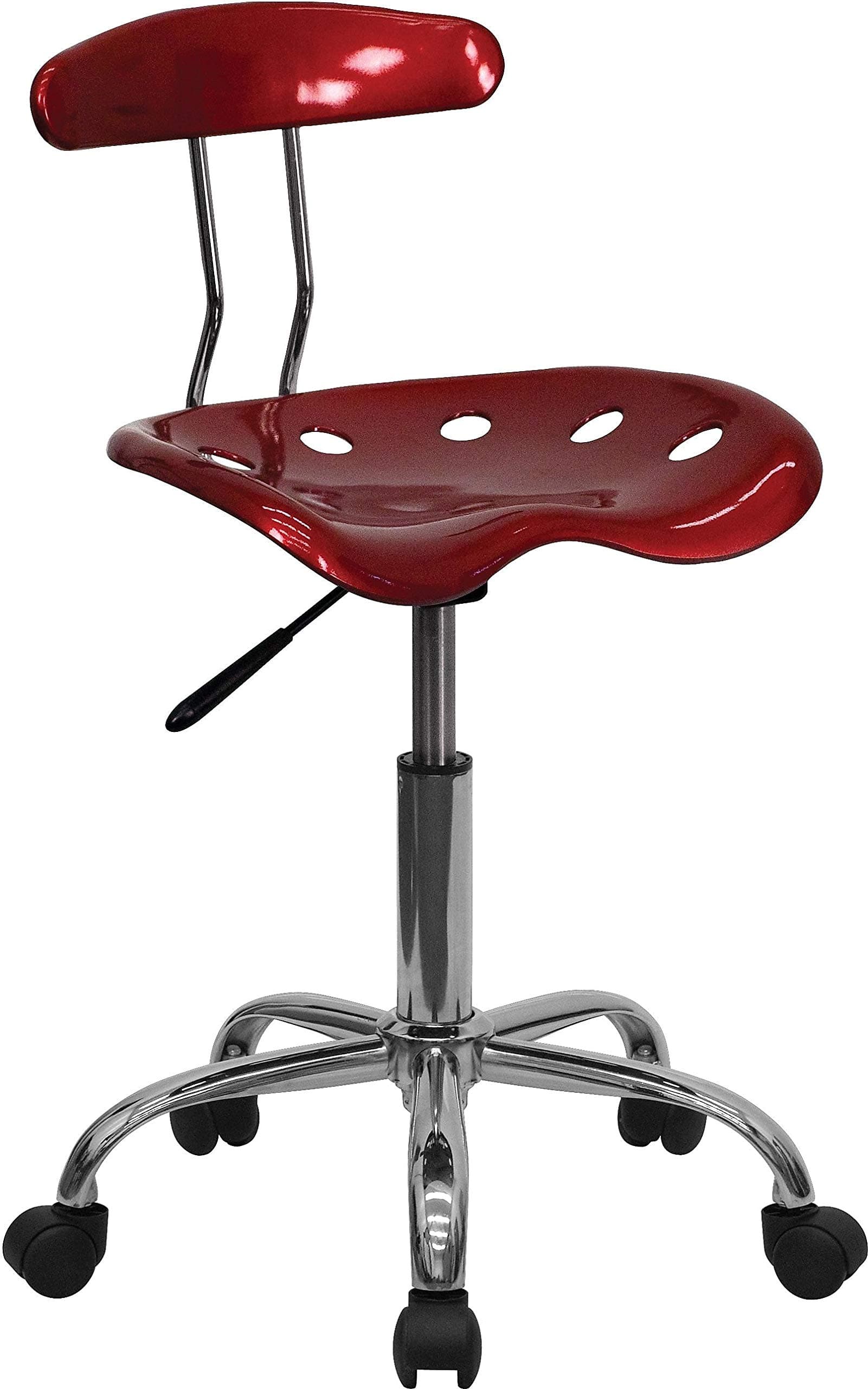 Flash Furniture LF-214-WINERED-GG Vibrant Wine Red and Chrome Computer Task Chair with Tractor Seat