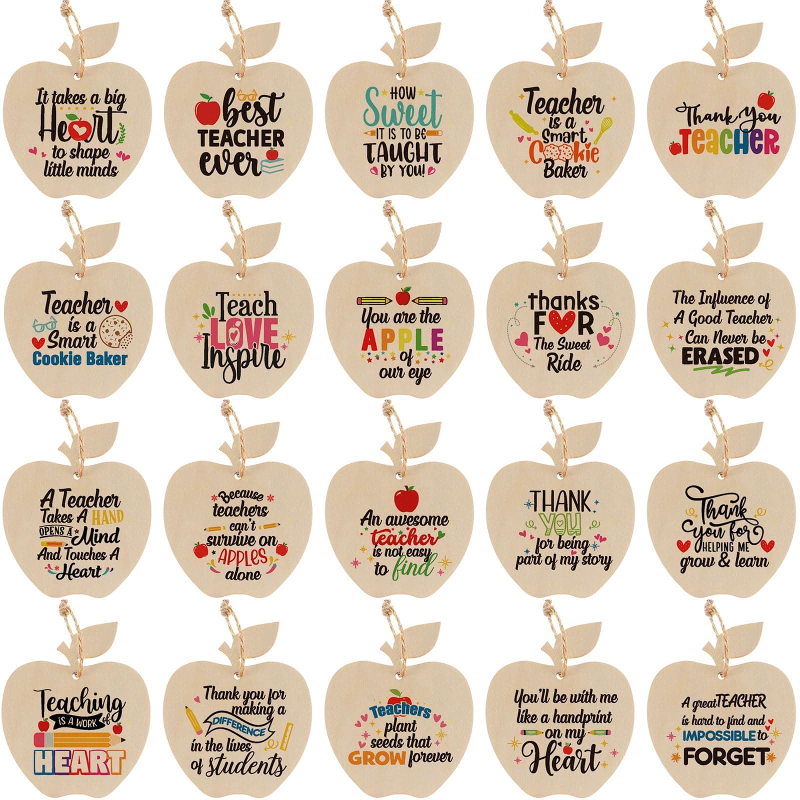 Otuuz 20 Pcs Teacher Christmas Ornament 2026 Teacher Appreciation Gifts Wooden Apple Ornament, Apple Hanging Decorations Personalized DIY Teach Appreciation Gifts for Xmas Tree Decor