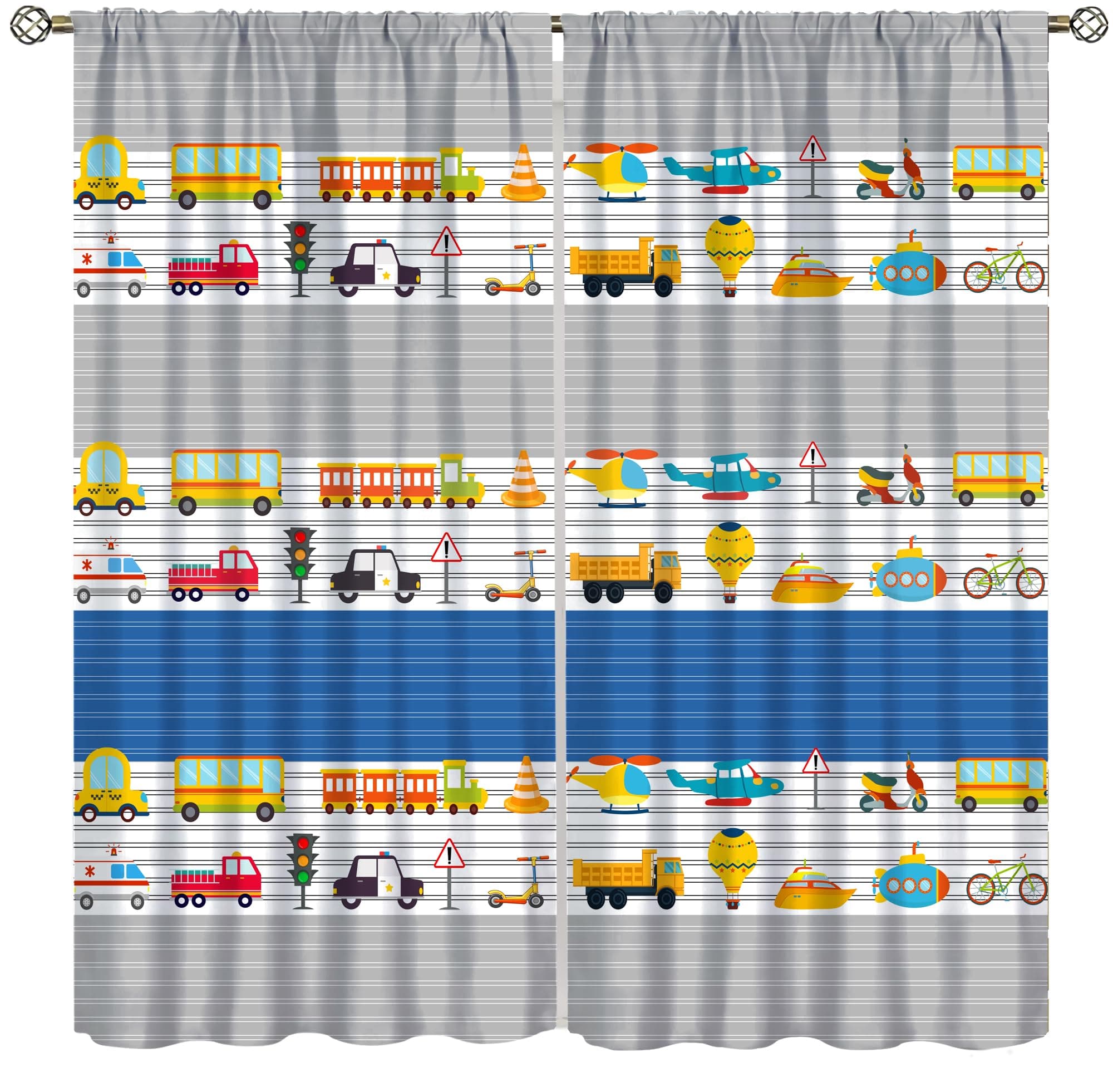 wlsgdsg Cartoon Vehicles Blackout Curtain,Kids Boys Cute Cars Pattern Print Window Treatment Curtains Dining Room Living Room Kitchen Cafe Bedroom Office Nursery Drapes,63x63 in