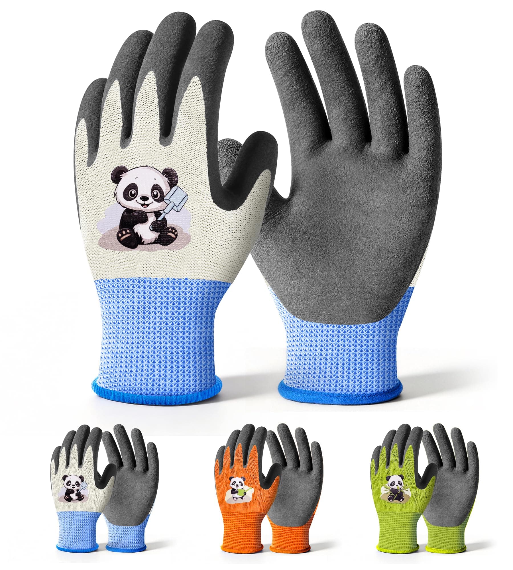 Mr.Panda 3 Pairs Skin-Friendly kids gardening gloves for Age 4-6, Rubber Coated childrens garden gloves, toddler work gloves, XXS