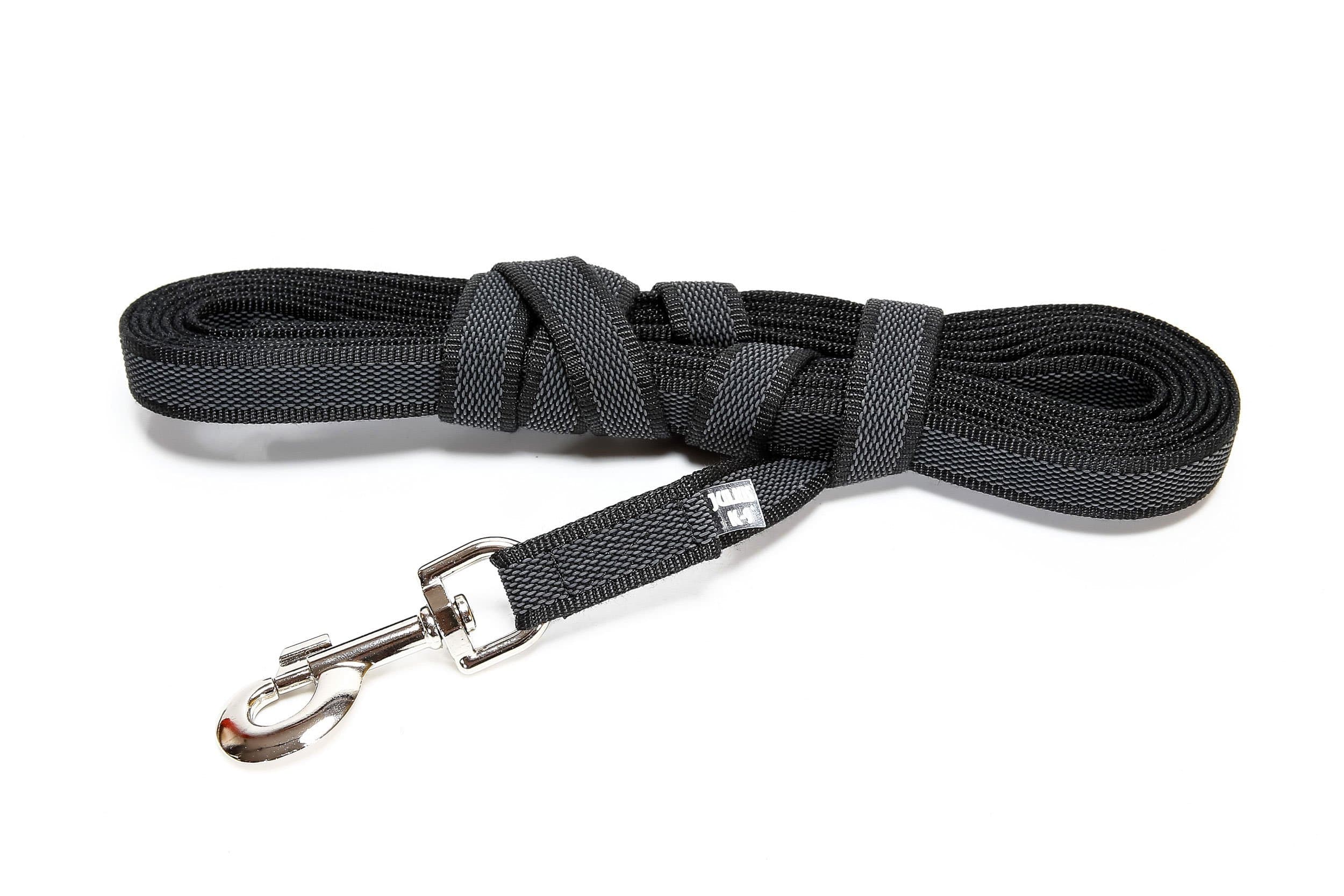 Julius-K9 218GM-S5 Color & Gray 1/2"/14mm 16'/5 m Super-Grip Leash, max for 66lb/30 kg Dog, Black-Gray