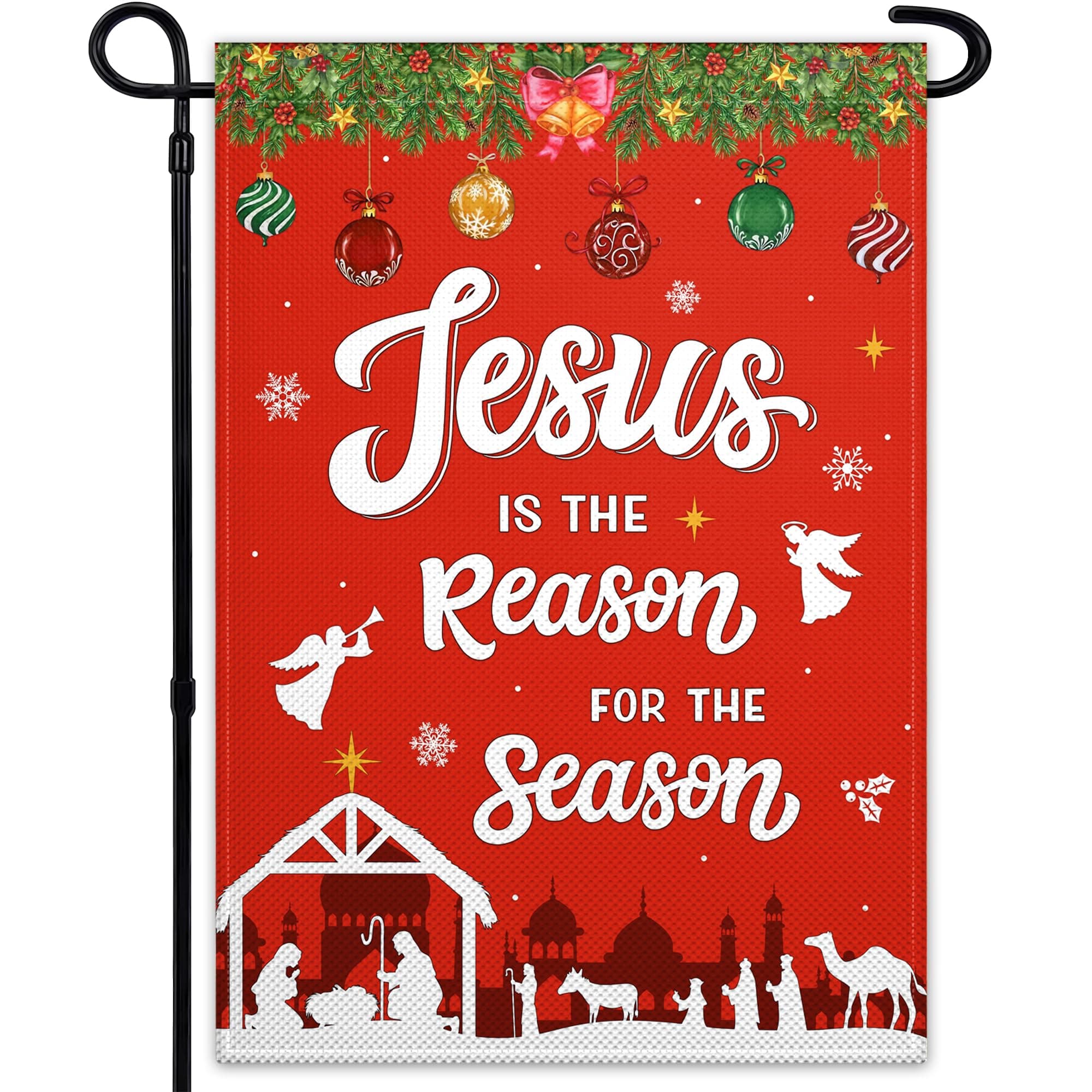 Jesus Is The Reason for The Season Garden Flag 12x18 Inch Double Sided Christmas Nativity Garden Flag 3 Ply Christian Nativity Scene Flags for Outdoor Lawn Indoor Outside Decor