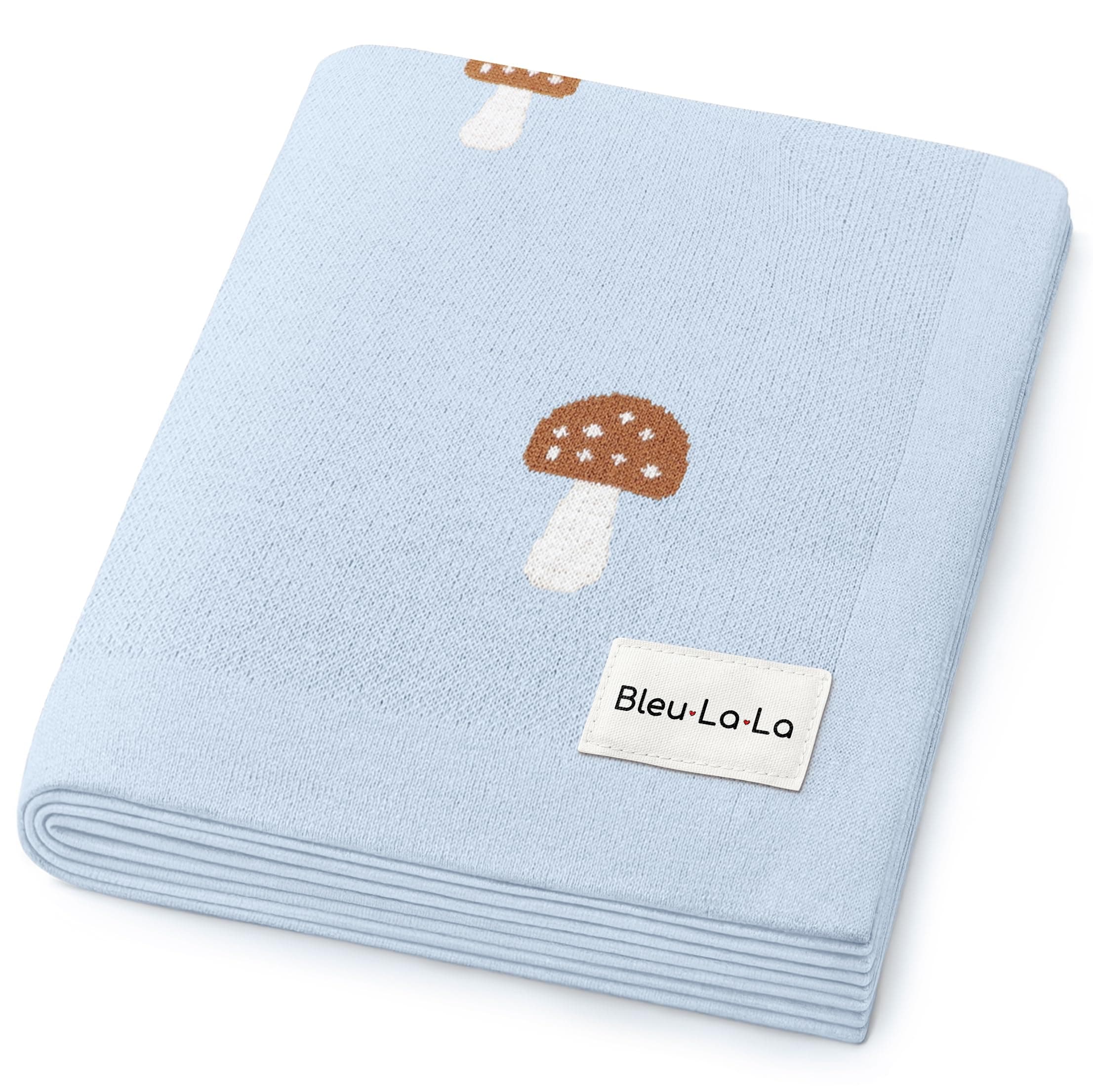Bleu La La Whimsy Collection - 100% Luxury Cotton, Soft, Cozy, Lightweight, Receiving Blanket for Newborns & Infant Baby Boys & Girls (20 - Mushroom - Blue)