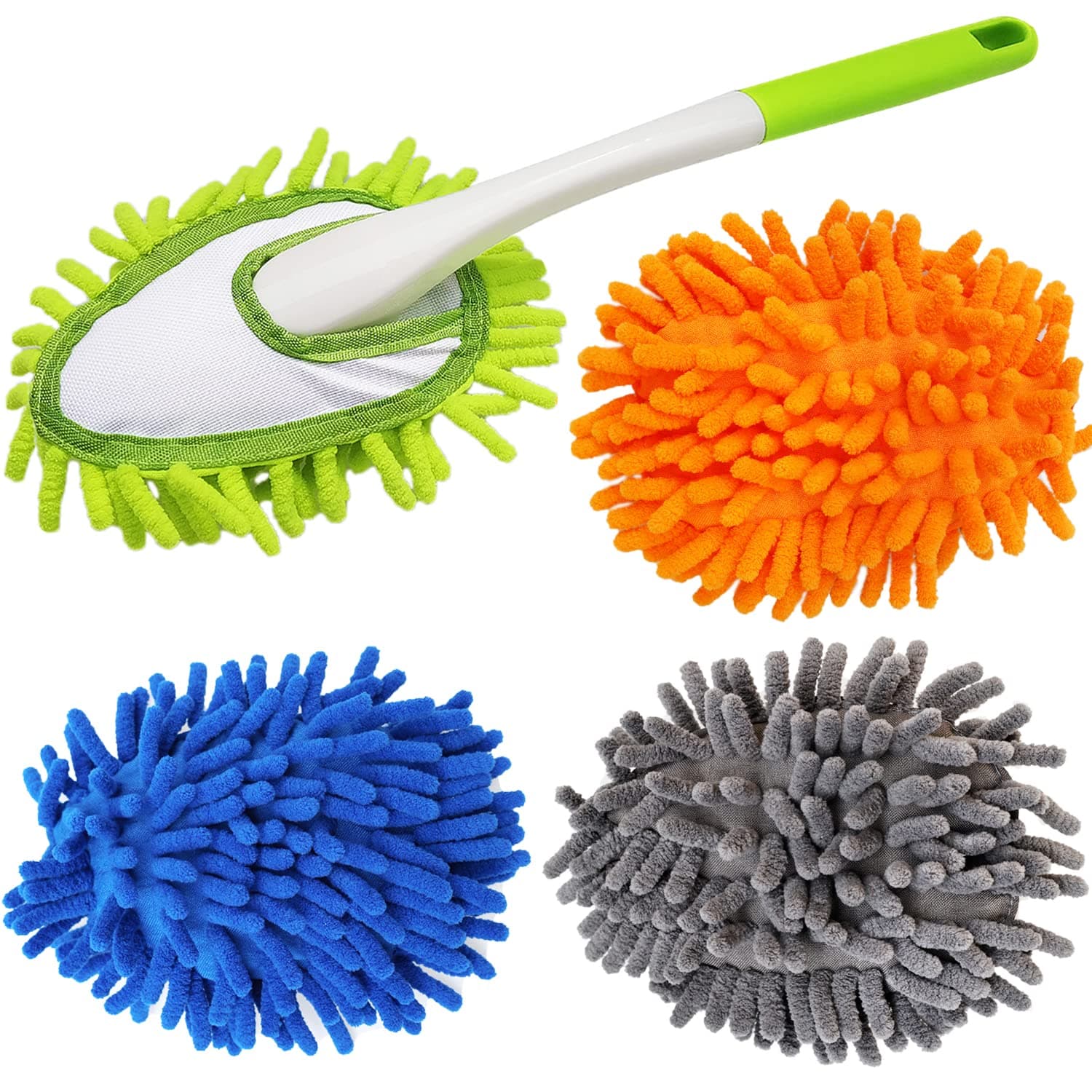 13 Inch Microfiber Feather Duster,with 4 pcs Washable Duster Head, Car Duster, Perfect for Cleaning Windows, Tables, Cars,Furniture, Walls, Fans, Screens