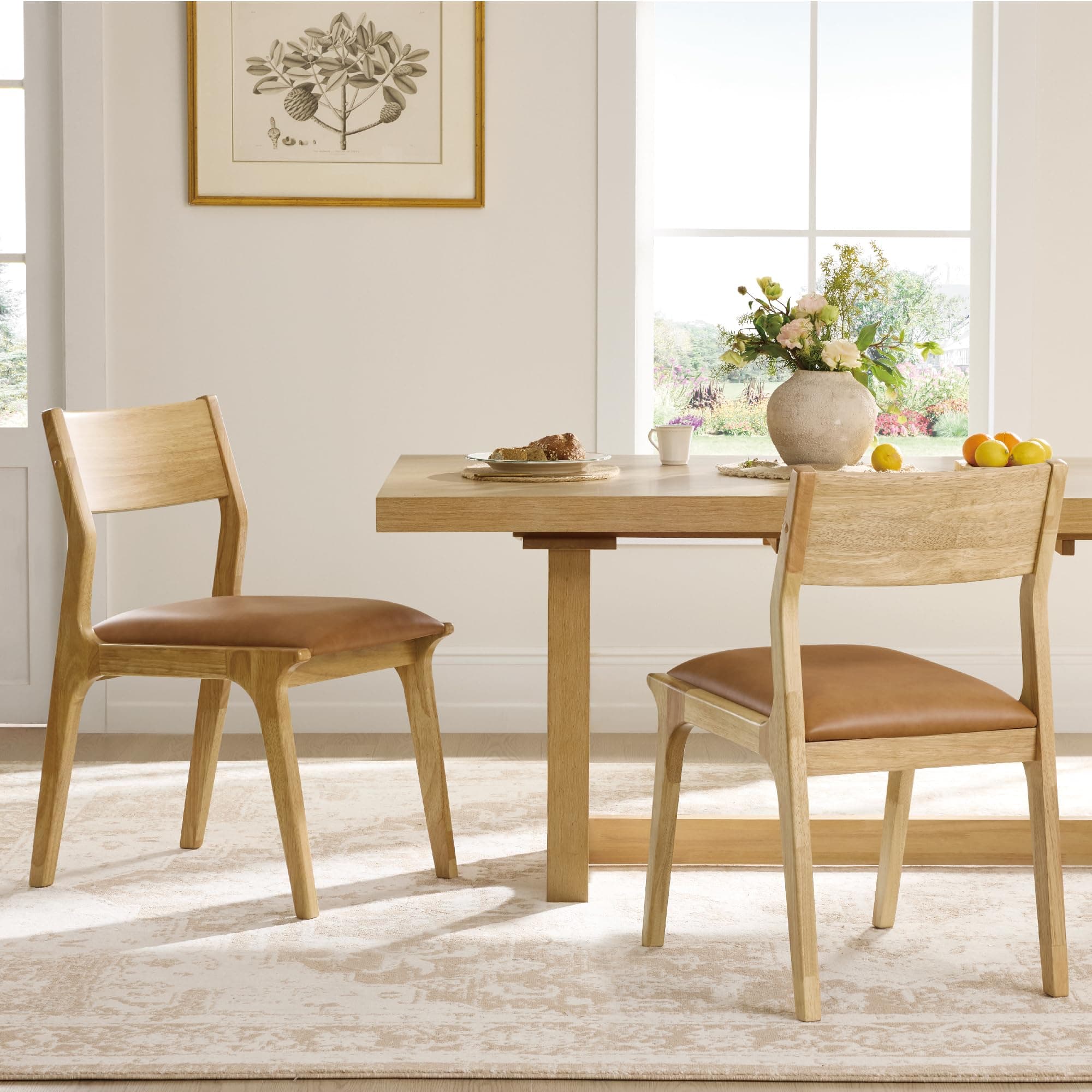 Watson & Whitely Wood Dining Chairs Set of 2, Modern Leather Upholstered Kitchen Chairs with Ergonomic Curved Backrest and Solid Wood Frame, Farmhouse Chairs for Dining Room, Living Room, Camel
