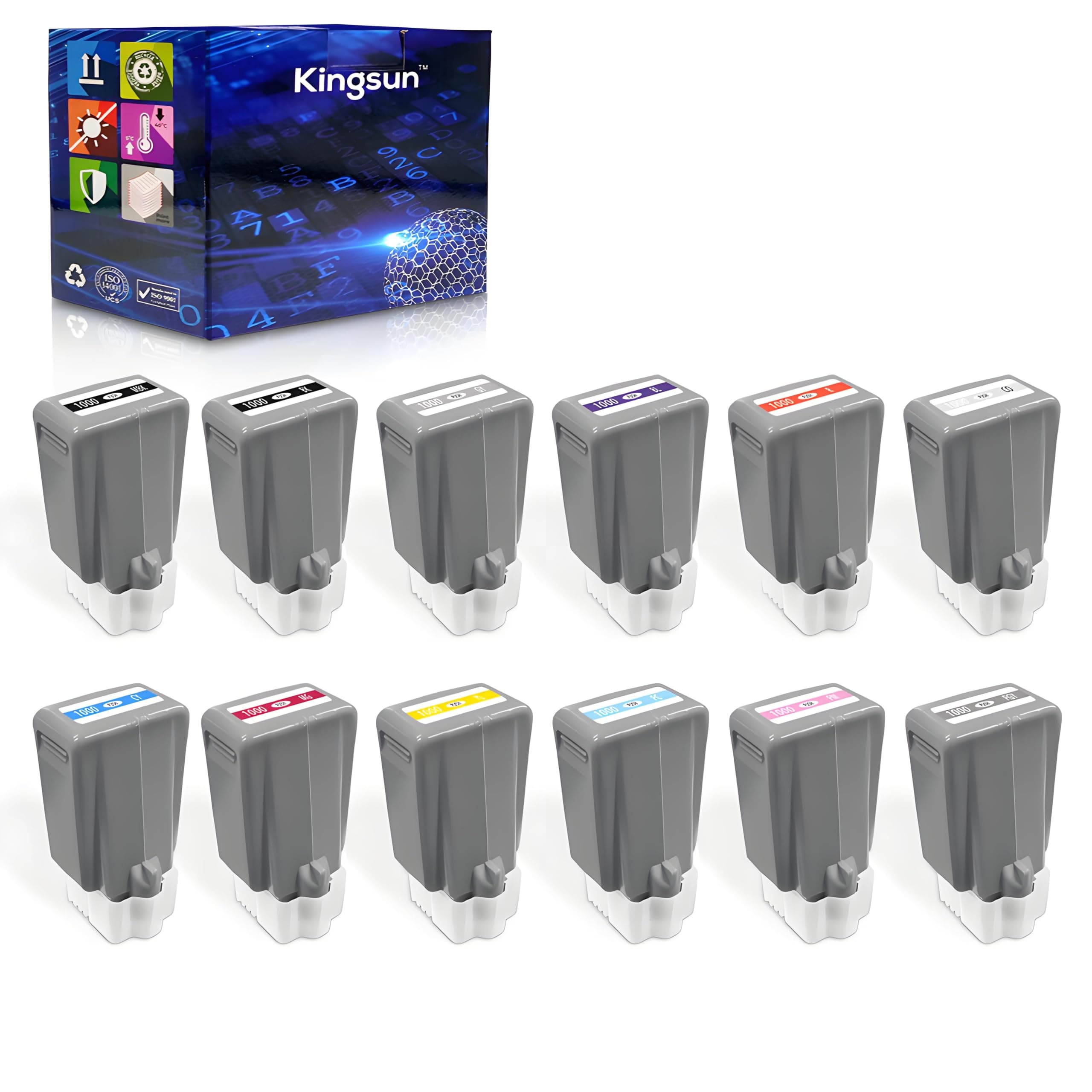 KSUMEI PFI-1000 Ink Tank 12 Color Pack PFI 1000 Cartridge for Canon imagePROGRAF PRO 1000 (12 Pack, MBK, PBK, C, M, Y, Red, GY, BL, PGY, PC, PM, CO)