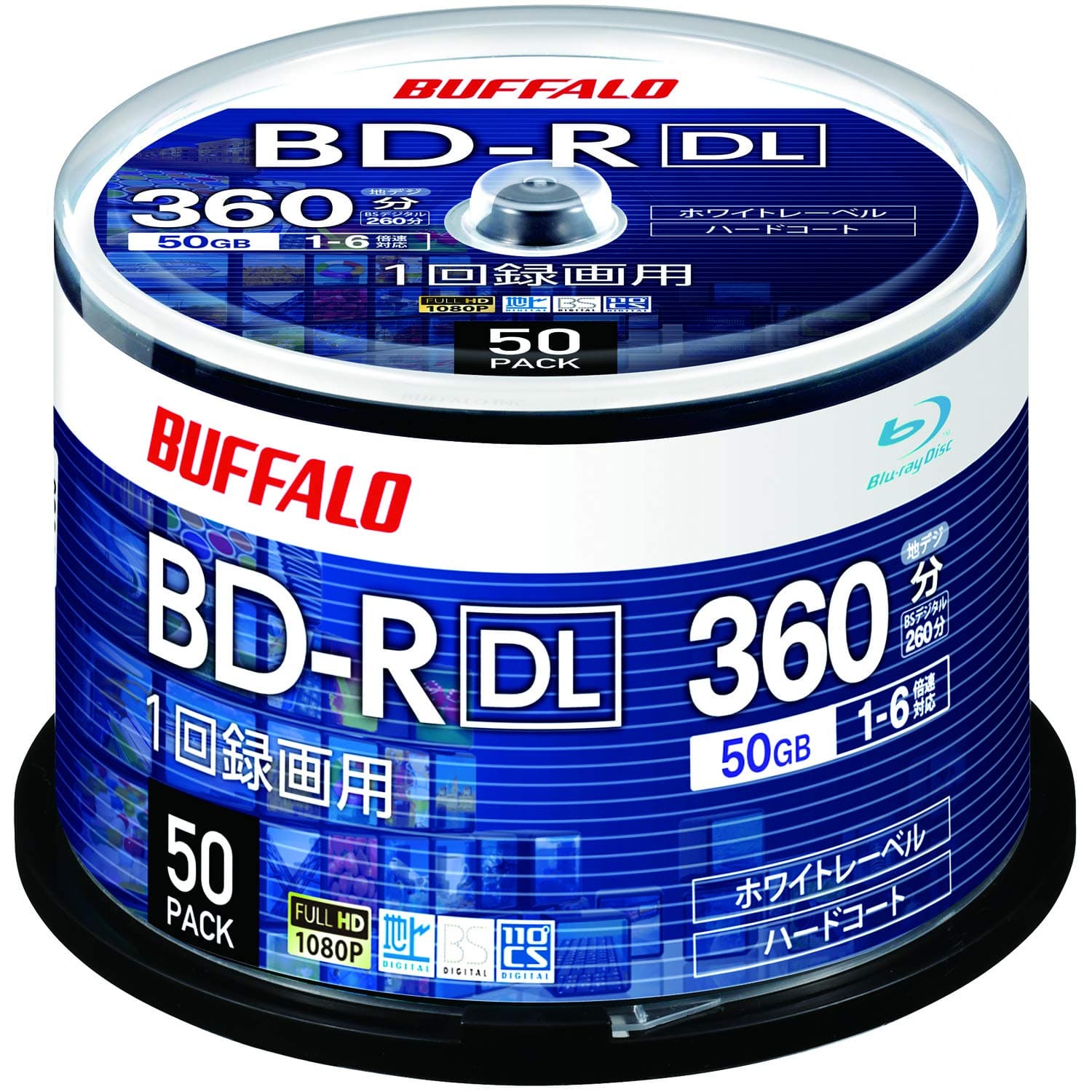 (Amazon.co.jp Exclusive) Buffalo RO-BR50V-050PW/N Blu-ray Disc BD-R DL Single Recording, 50 Sheets, 50 Sheets, Single Side, 2 Layer, 1-6 Time, Daiga Operation Confirmed
