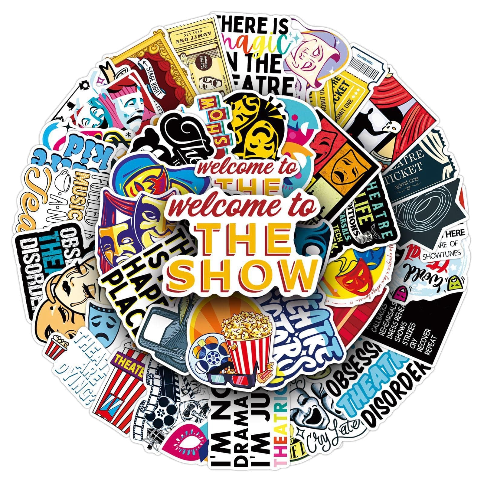 50Pcs Theatre Stickers, Waterproof Vinyl Stage Decor Decals for Laptop, Notebook, Backpack, Luggage - Personalized Stickers for Kids, Adults & Theater Enthusiasts(Drama)