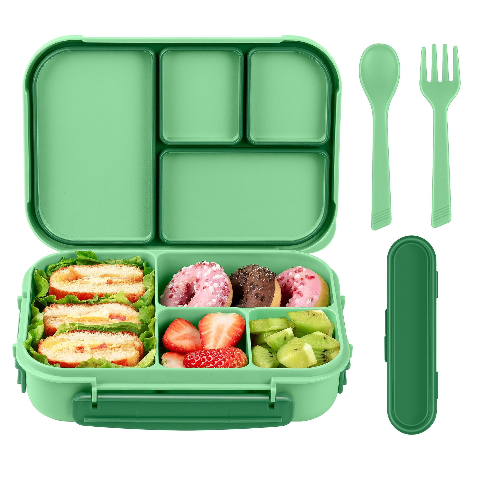 Amathley Lunch Box Kids,Bento Box Adult Lunch Box,Leakproof Lunch Containers for Adults/Kids/Toddler,1200ML-4 Compartments bento Lunch Box with Utensil,Microwave & Dishwasher Safe(Cyan)