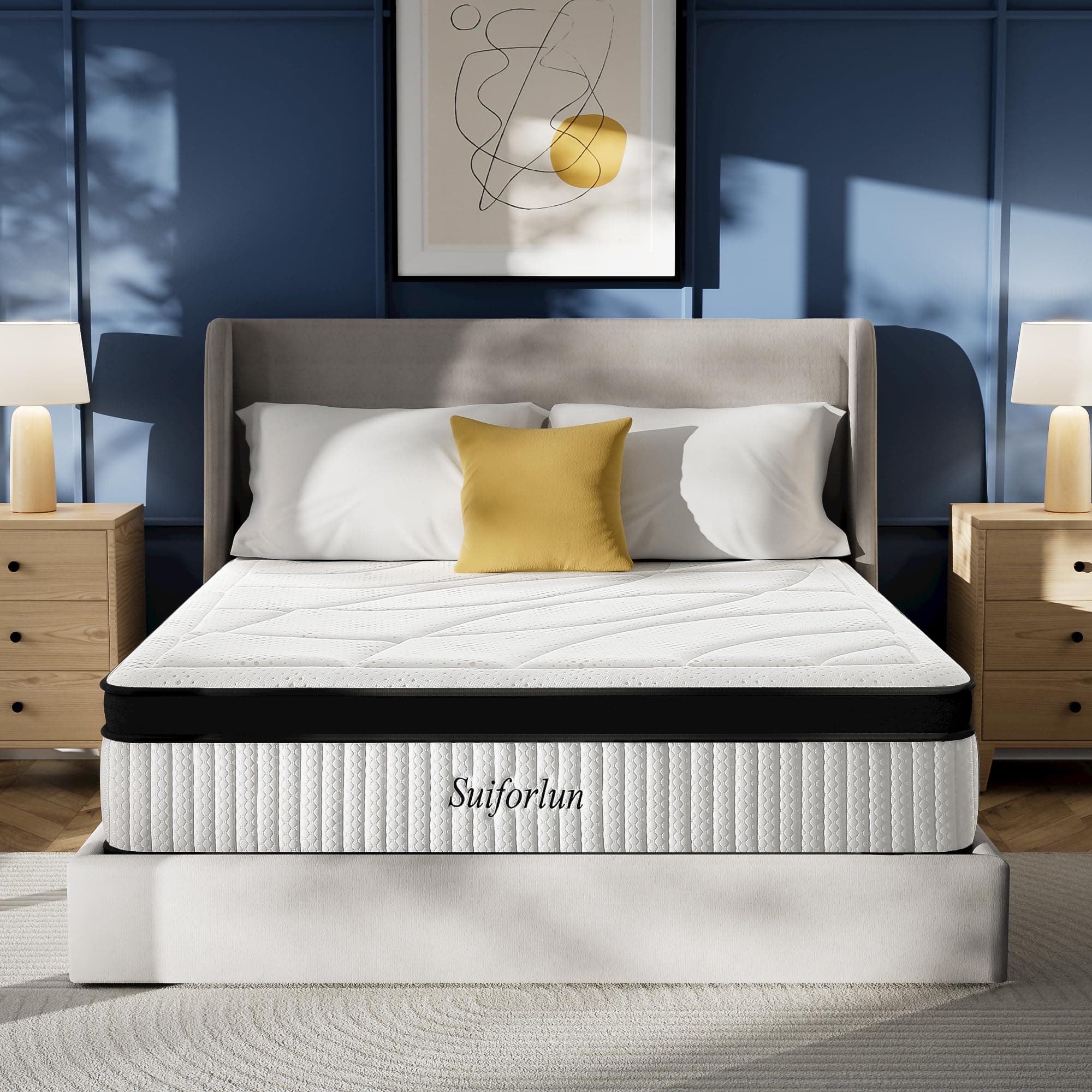 Full Size Mattress, Suiforlun 14 Inch Hybrid Mattress Full with Gel Memory Foam and Pocketed Coils, Cool-to-Touch Bamboo Rayon Cover, Euro Top, CertiPUR-US Certified Pressure Relief, Medium Firm
