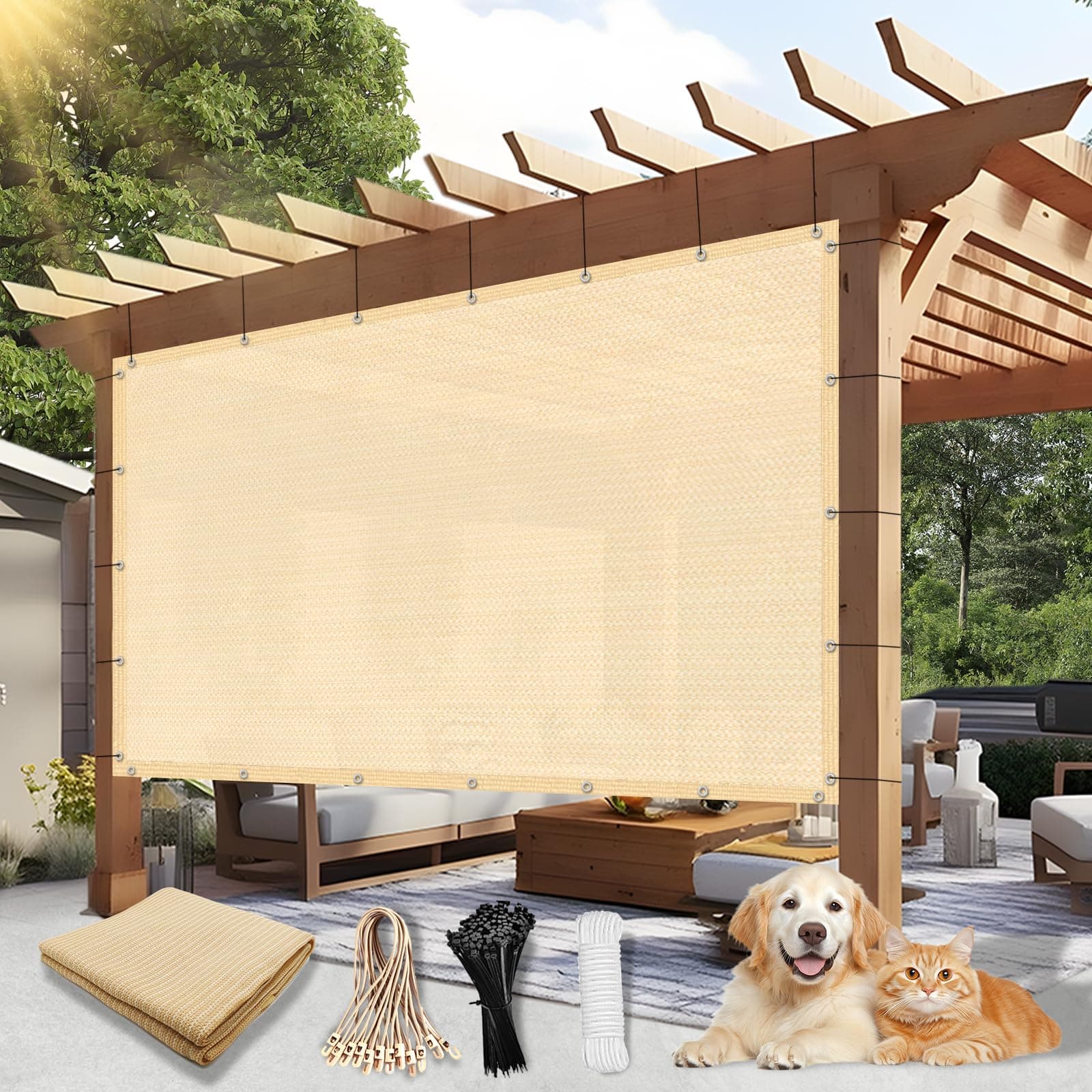 BELLE DURA 90% Outdoor Sun Shade Cloth, 6' X 16' Pergola Shade Cover with Grommets, Privacy Screen Sunshades for Patio Garden Backyard Plant, Wheat