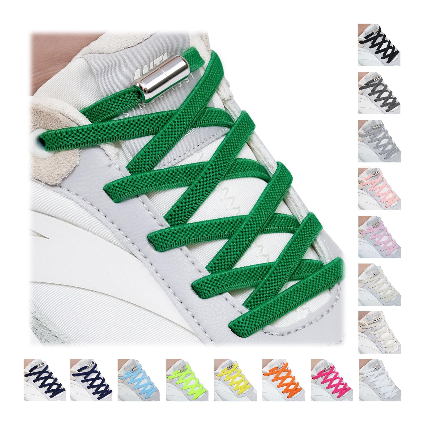 Handshop No Tie Shoe laces, Elastic Shoelaces with Laces Lock Green