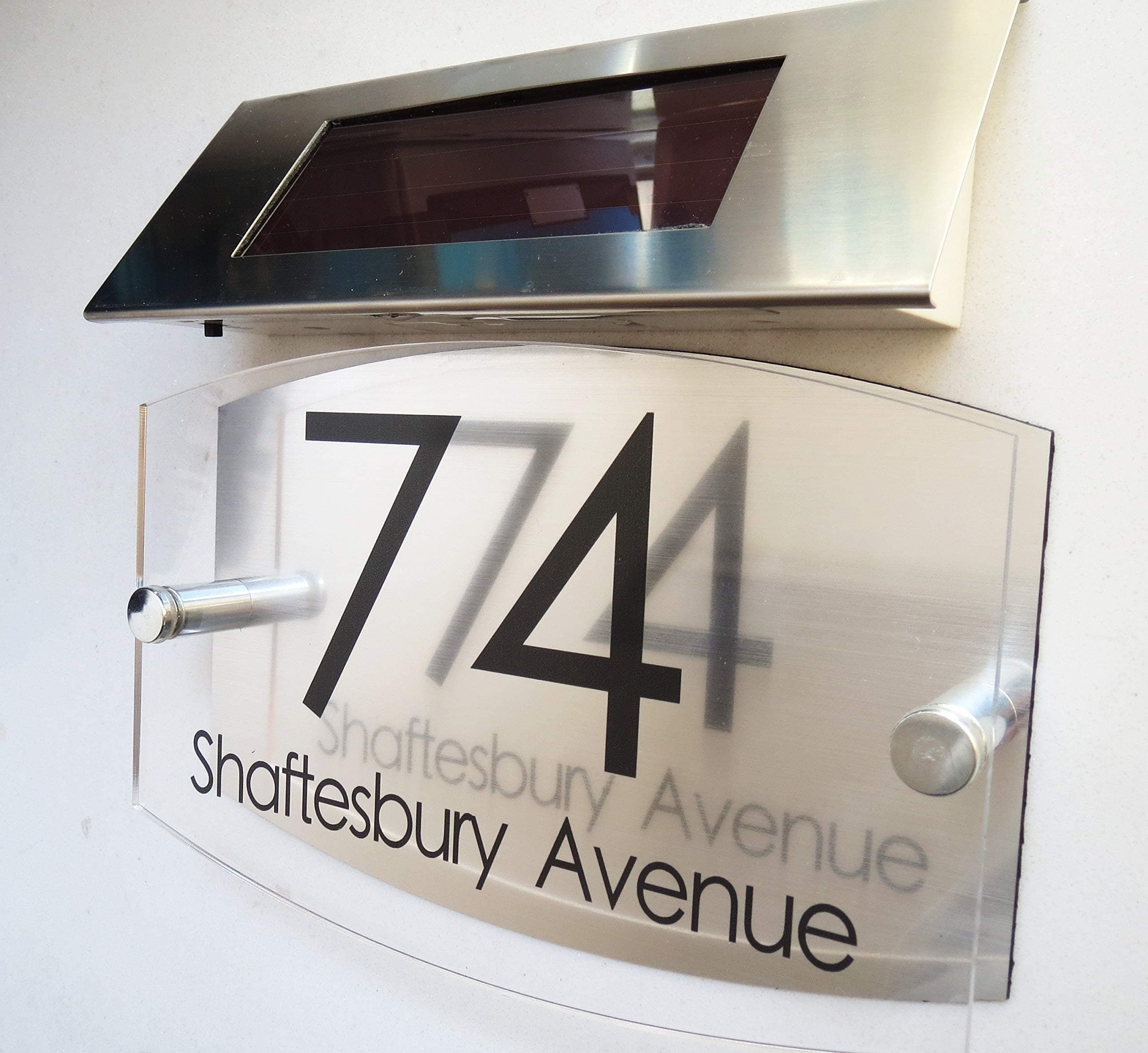 MODERN House Signs Plaques Door Numbers 1-9999 SOLAR LIGHT LED Acrylic & Aluminum street Name