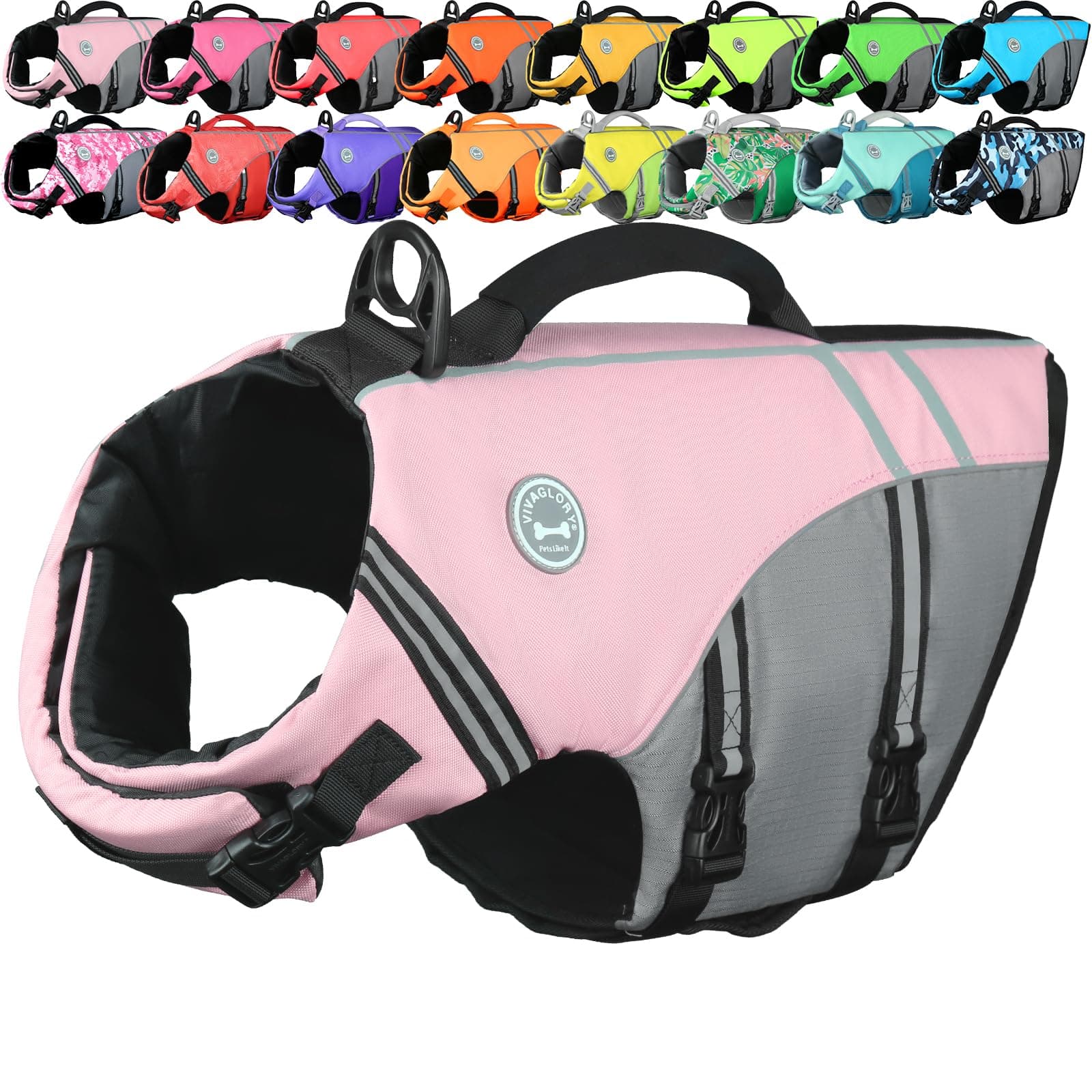 VIVAGLORY Dog Life Jacket Sports Style Dog Life Vest, XS, Sakura Pink