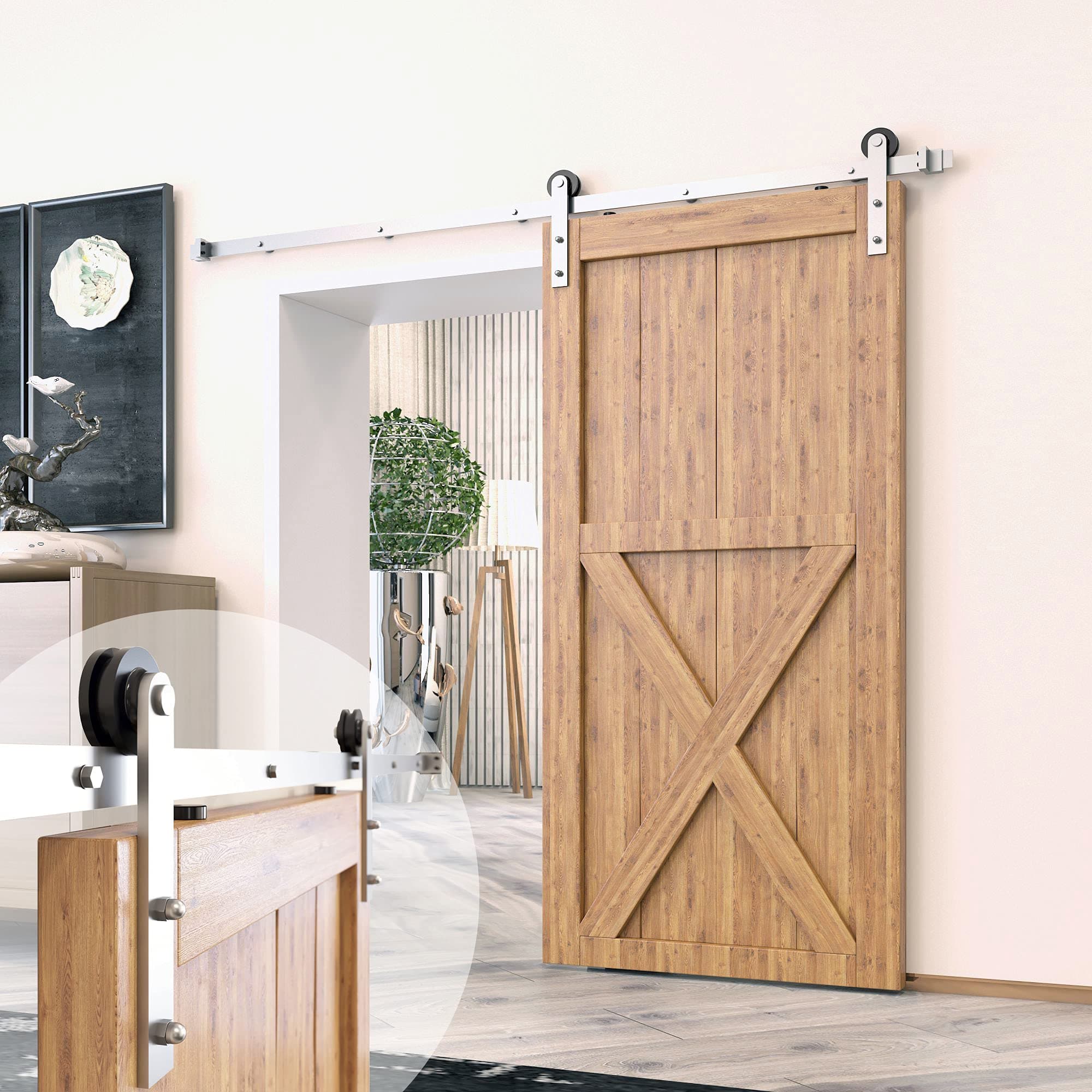 Homacer Sliding Barn Door Hardware Stainless Brushed Nickel Steel Single Door Kit, 9FT Flat Track Straight Design Roller, Heavy Duty Interior Exterior Use