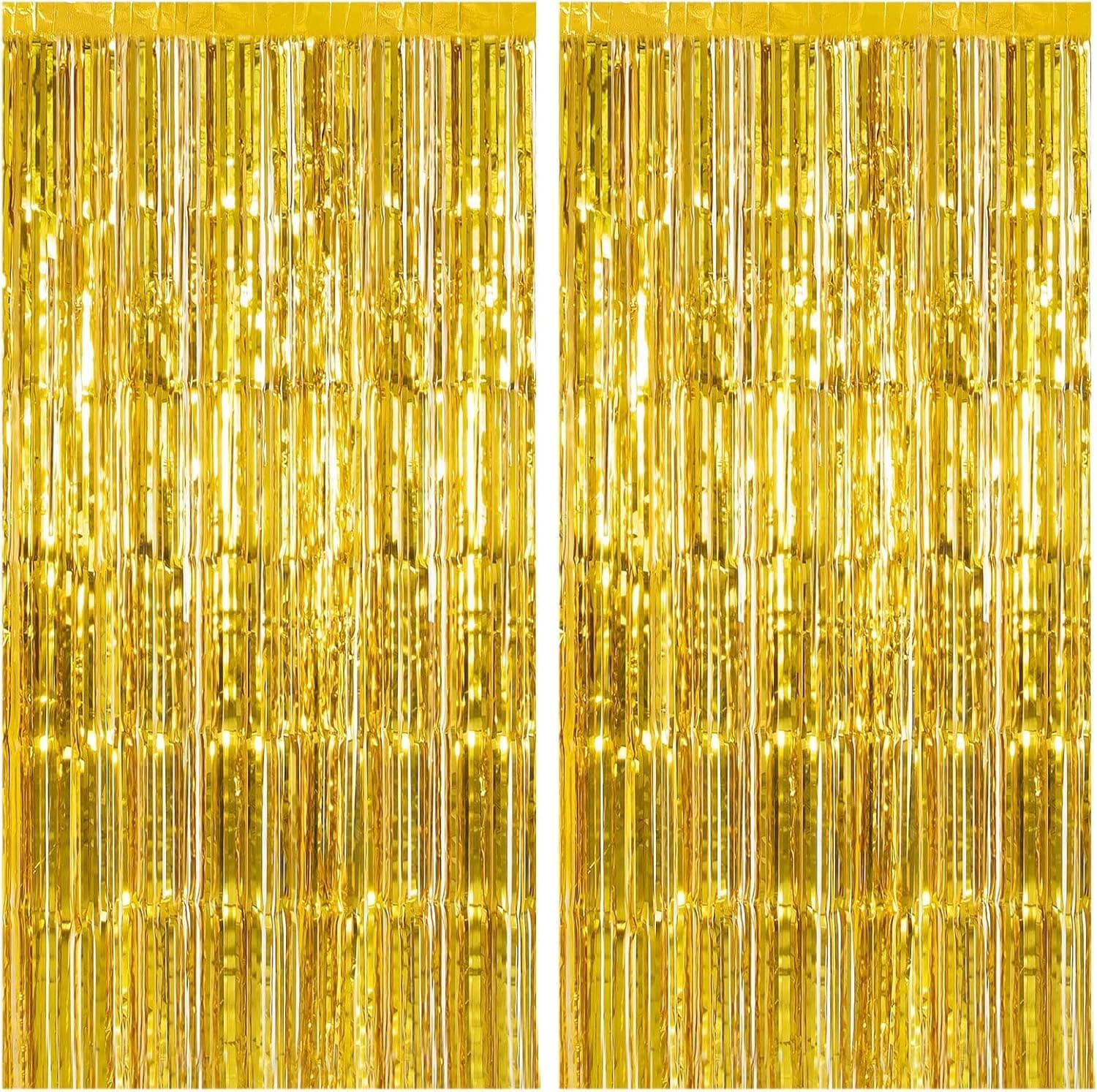 2 Pack Foil Curtain Backdrop Gold Metallic Tinsel Foil Fringe Curtains Photo Booth Props for Birthday Wedding Engagement Baby Shower Bachelorette Christmas Holiday Celebration Party Decorations