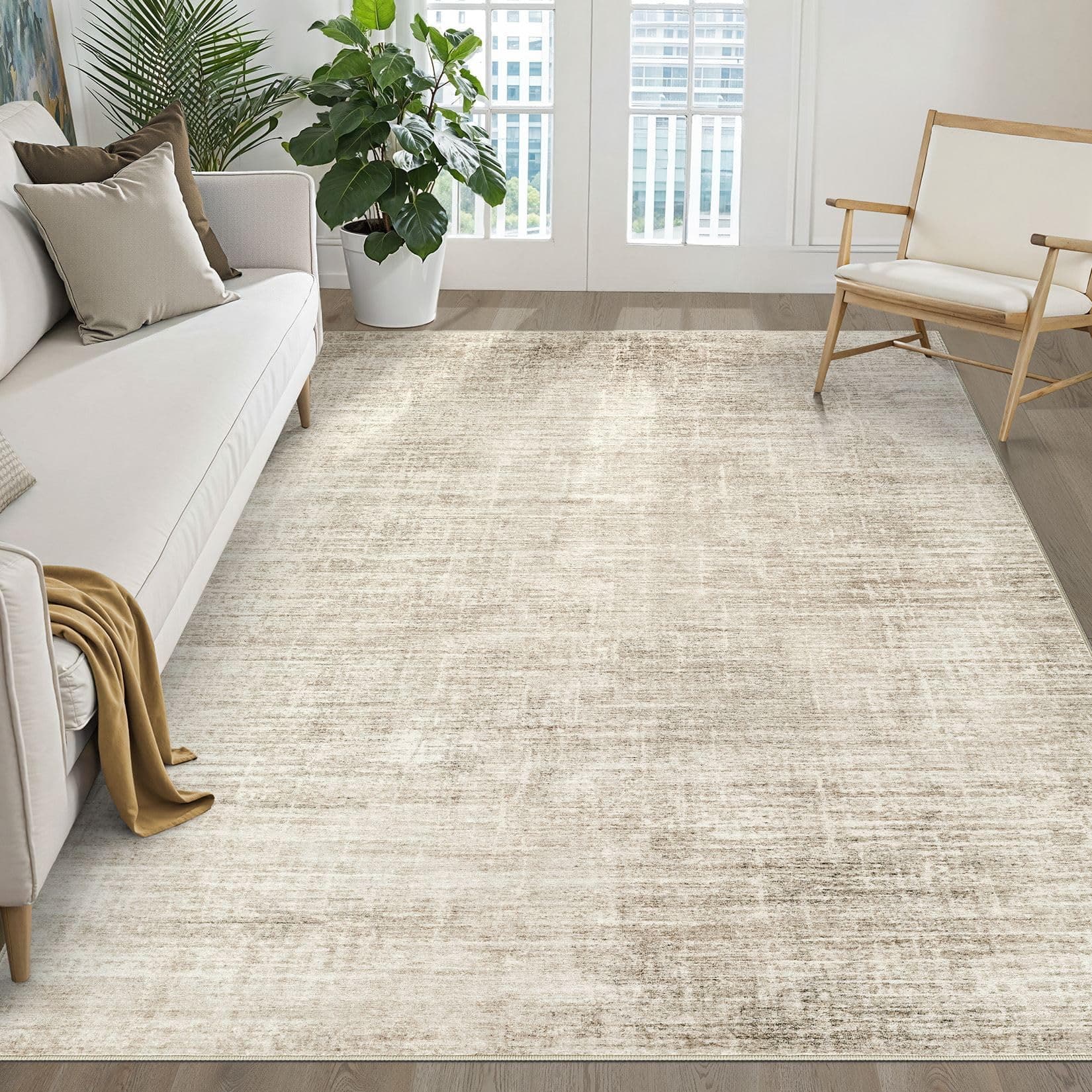 LOONGRUG 5x7 Area Rug Washable Neutral Modern Rug for Living Room Beige