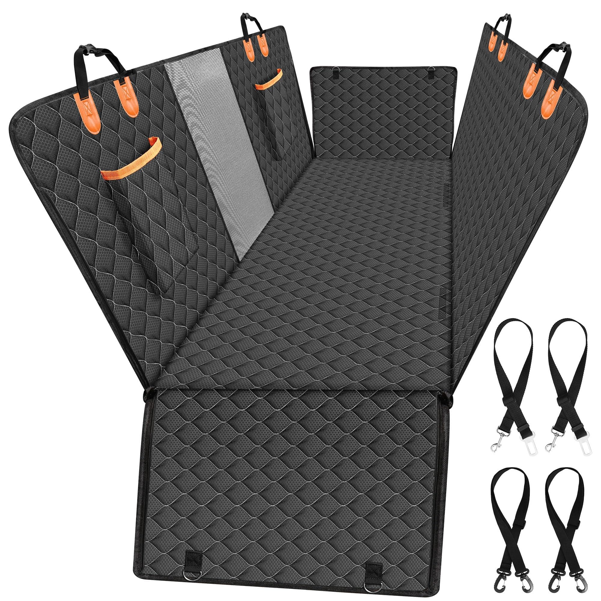XHRING Dog Seat Cover Back Seat for Ford F150 F-150 F250 Ram Chevy Silverado GMC Sierra 1500 2500 HD 3500 HD, Waterproof & Scratchproof Back Seat Pet Cover for Large Size Pickup Truck Black Orange