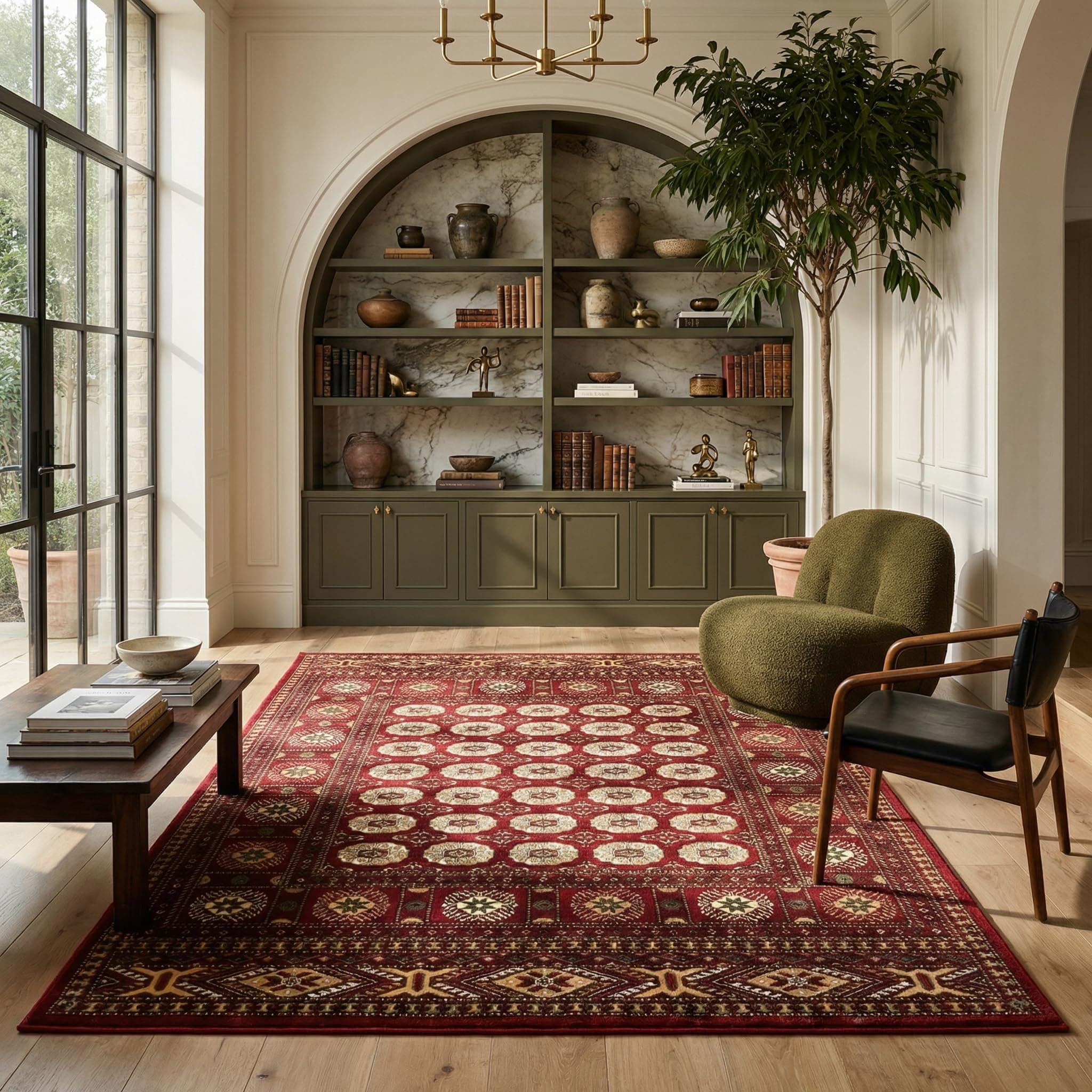 Rug Branch Rawda 8' x 11' (7'9" x 10'8") Red/Beige Oriental Bokhara Indoor Area Rug, Traditional, Medium Pile, Stain-Resistant Carpet - Living Room, Bedroom, Dining Room, and Kitchen