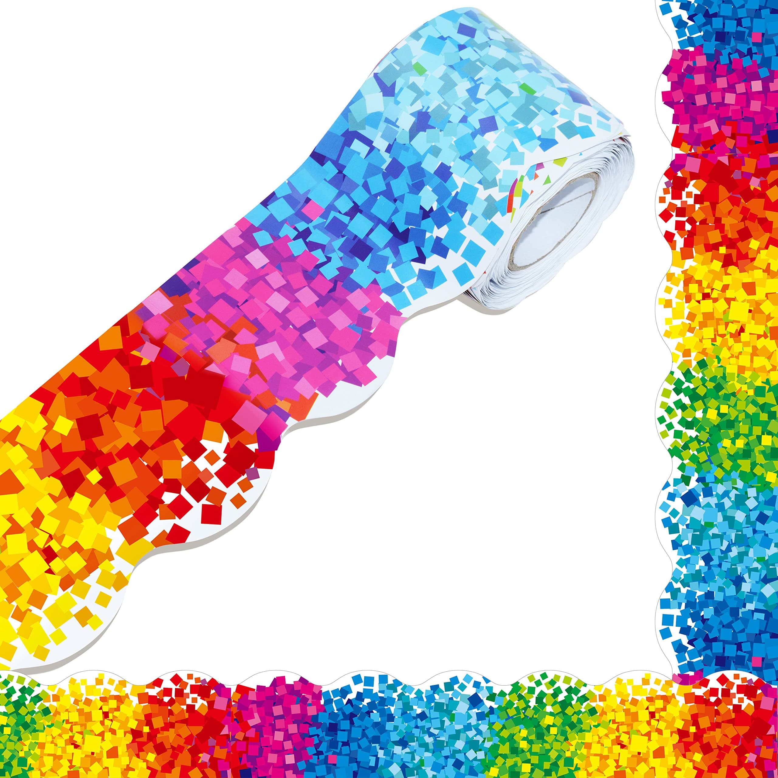 60 Feet Bulletin Board Borders, Confetti Scalloped Rolled Border Trim for School, Classroom & Offices