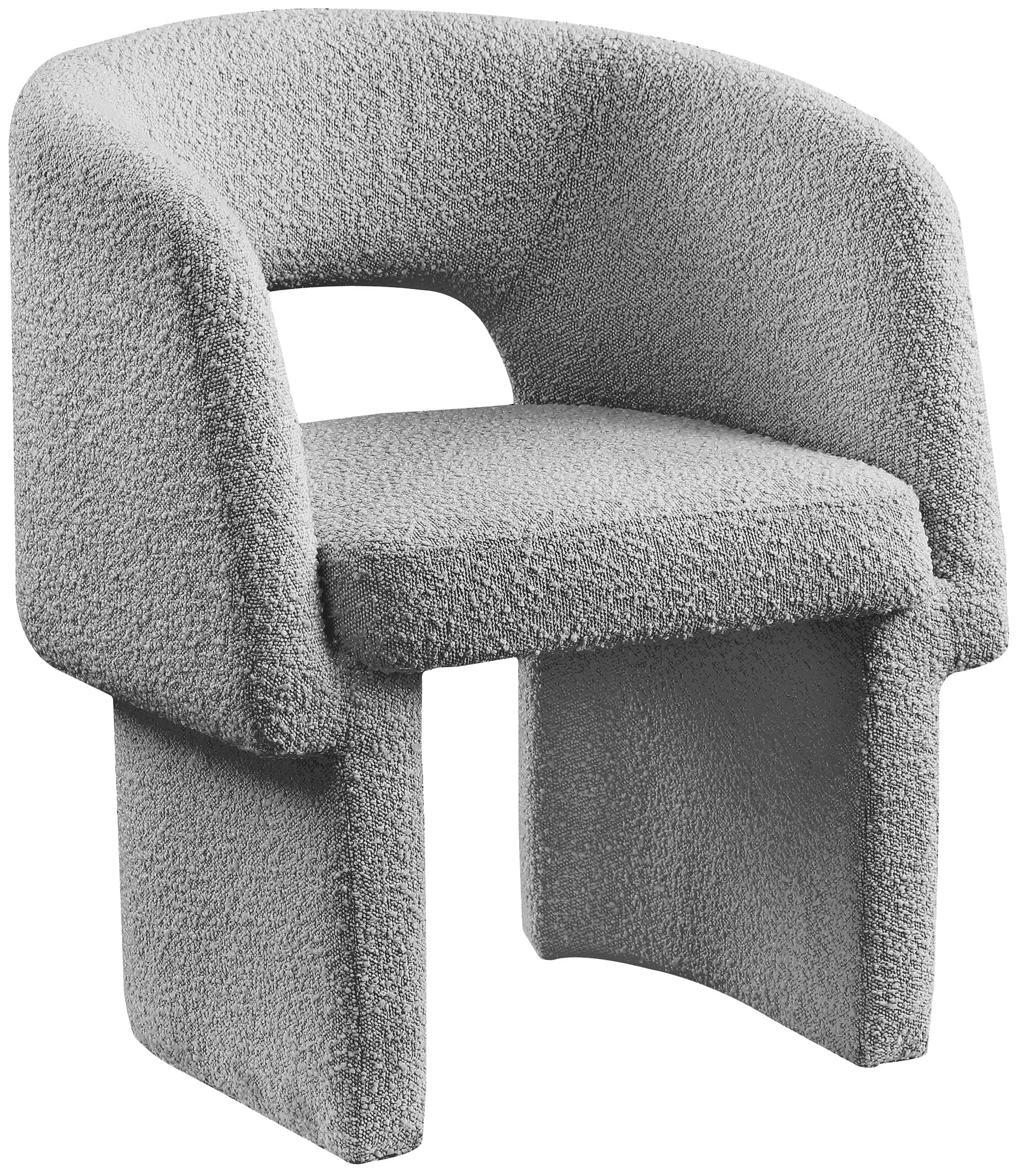 Meridian Furniture 438Grey-C Emmet Collection Modern | Contemporary Dining Chair/Accent Chair with Rich Grey Boucle Fabric, Steel Inner Frame, 26" W x 23.5" D x 30" H, Grey