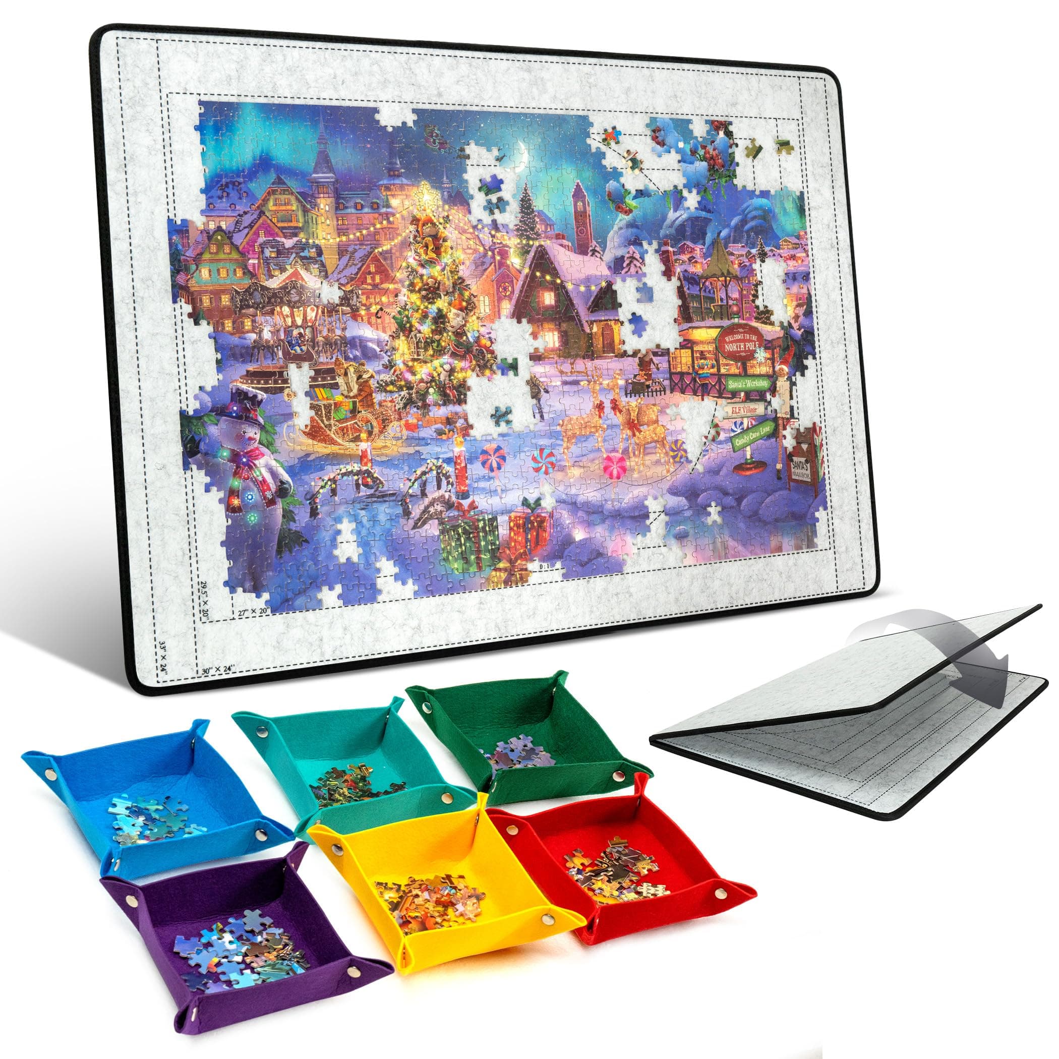 Jigpal Jigsaw Puzzle Board with 6 Sorting Trays, Foldable Puzzle Mat with Felt Cover for Puzzle Storage Saver, Lightweight & Portable, for 1000 1500 Piece Jigsaw Games