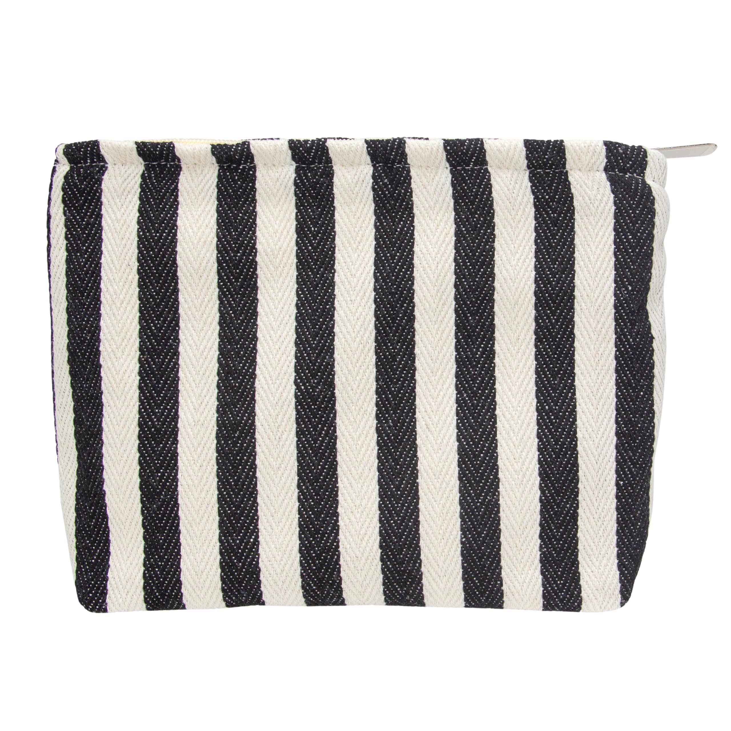 PAZIMIIK Floral Makeup Bag Large Cotton Zipper Pouch for Purse Travel Canvas Make Up Organizer for Women Cosmetic,Stripe Black White, Stripe Black White, 10x7inch, Beach