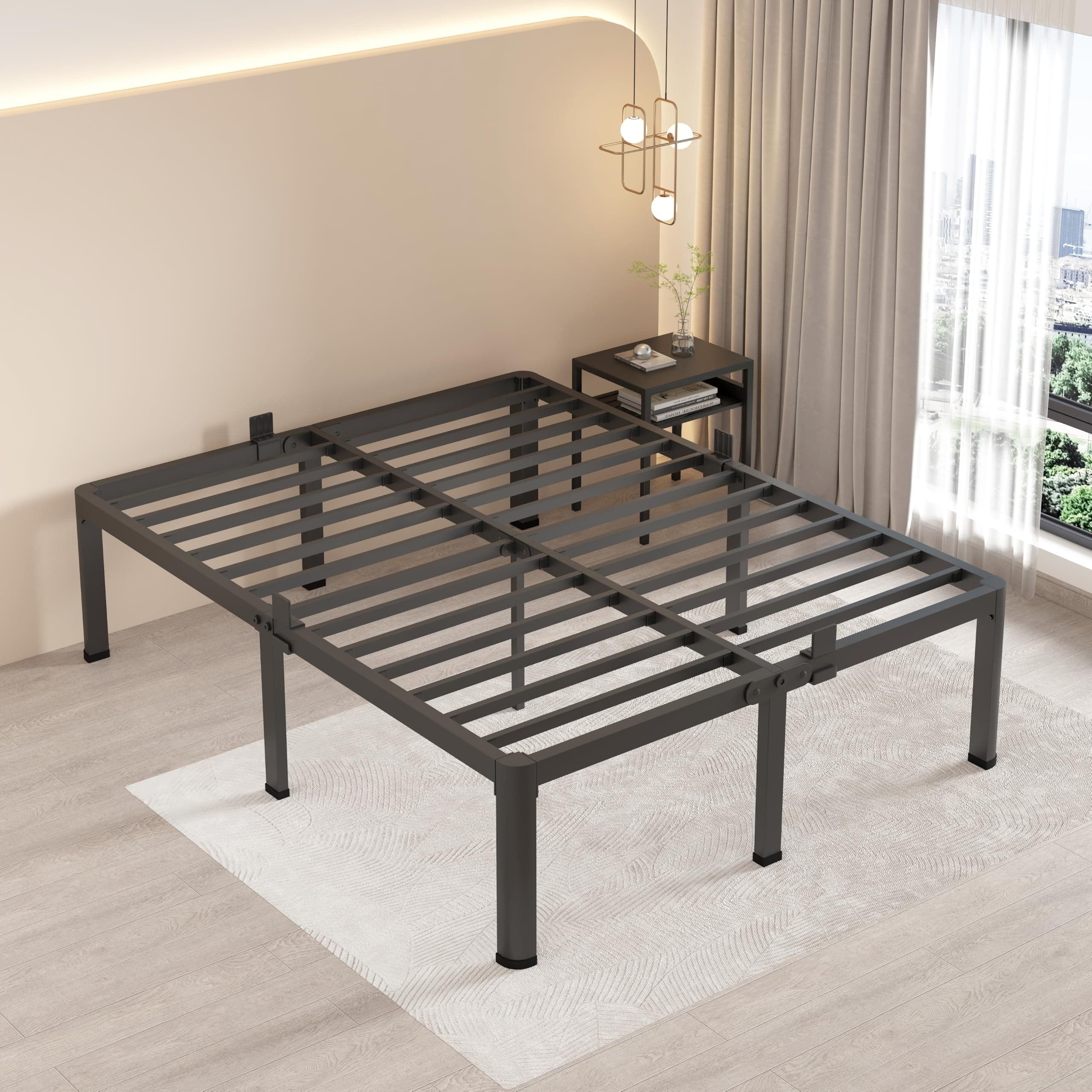 MAF 18 Inch Queen Bed Frames with Round Corner Legs Mattress Slide Stopper