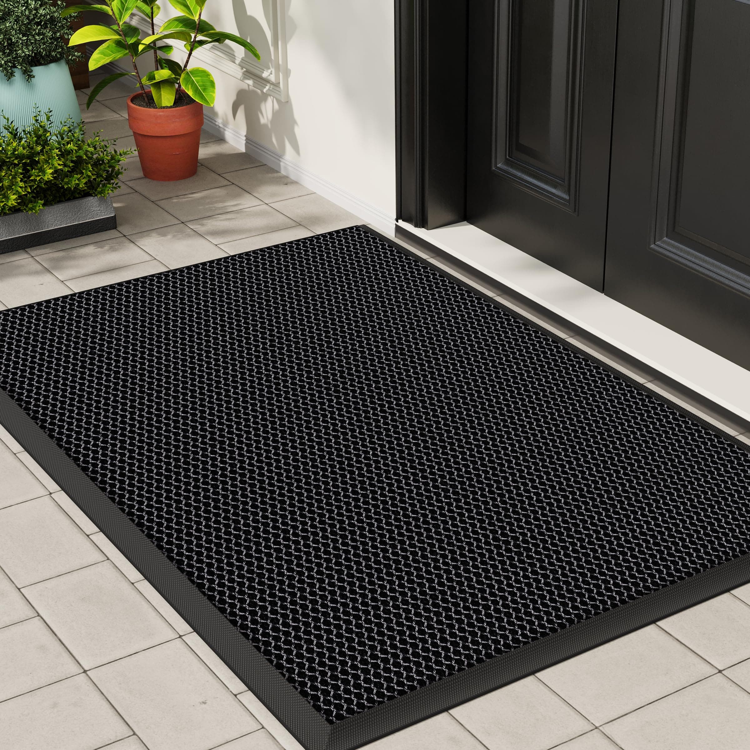 Front Door Mat Outside Entrance 17"x30" Grey,Heavy-Duty Dirt Trapper Outdoor Welcome Mat, Non Slip Durable Rubber Entrance Doormats for Entryway Porch, Stain Resist Waterproof All-Season All-Weather