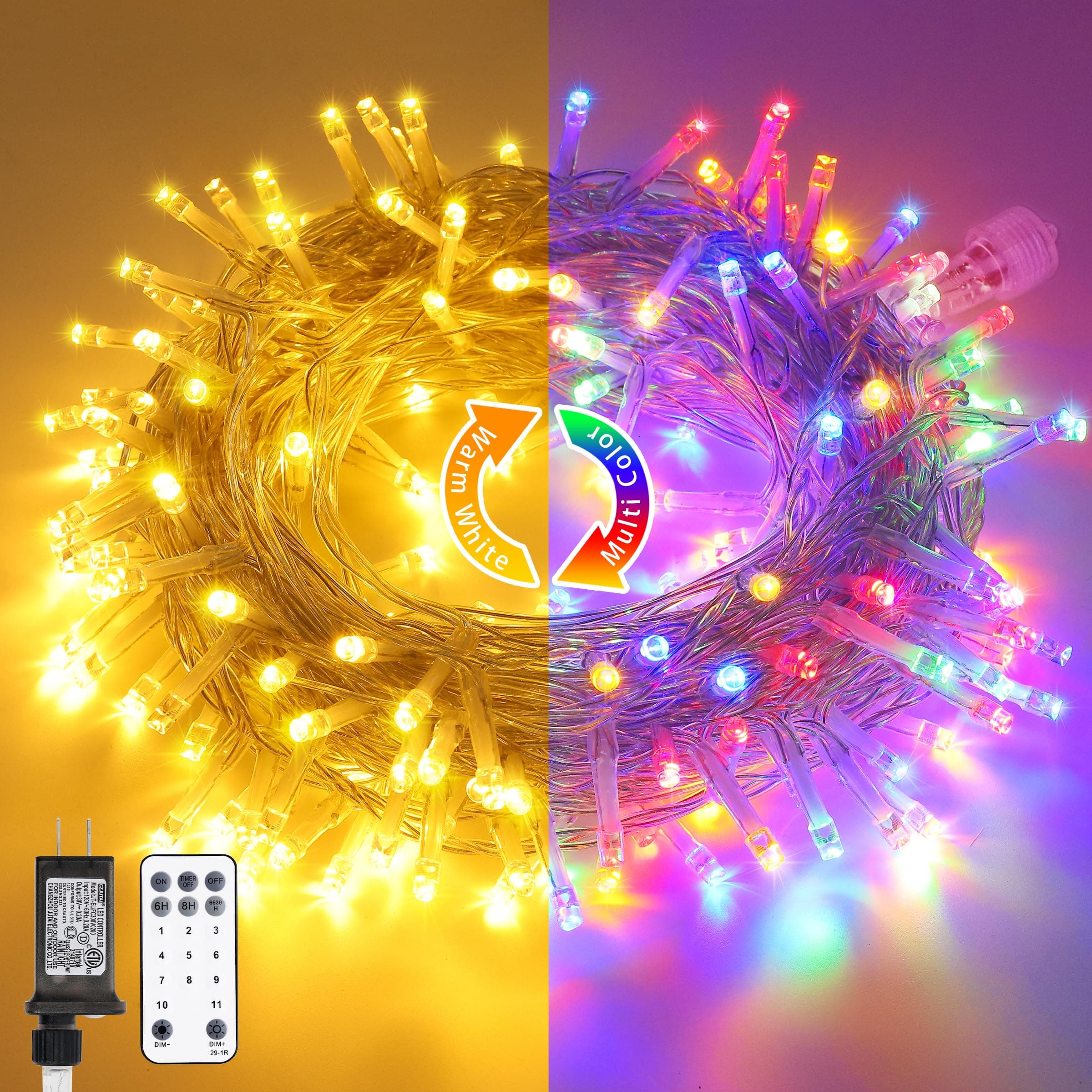 JMEXSUSS 200 LED Warm White & Multicolor Color Changing String Lights