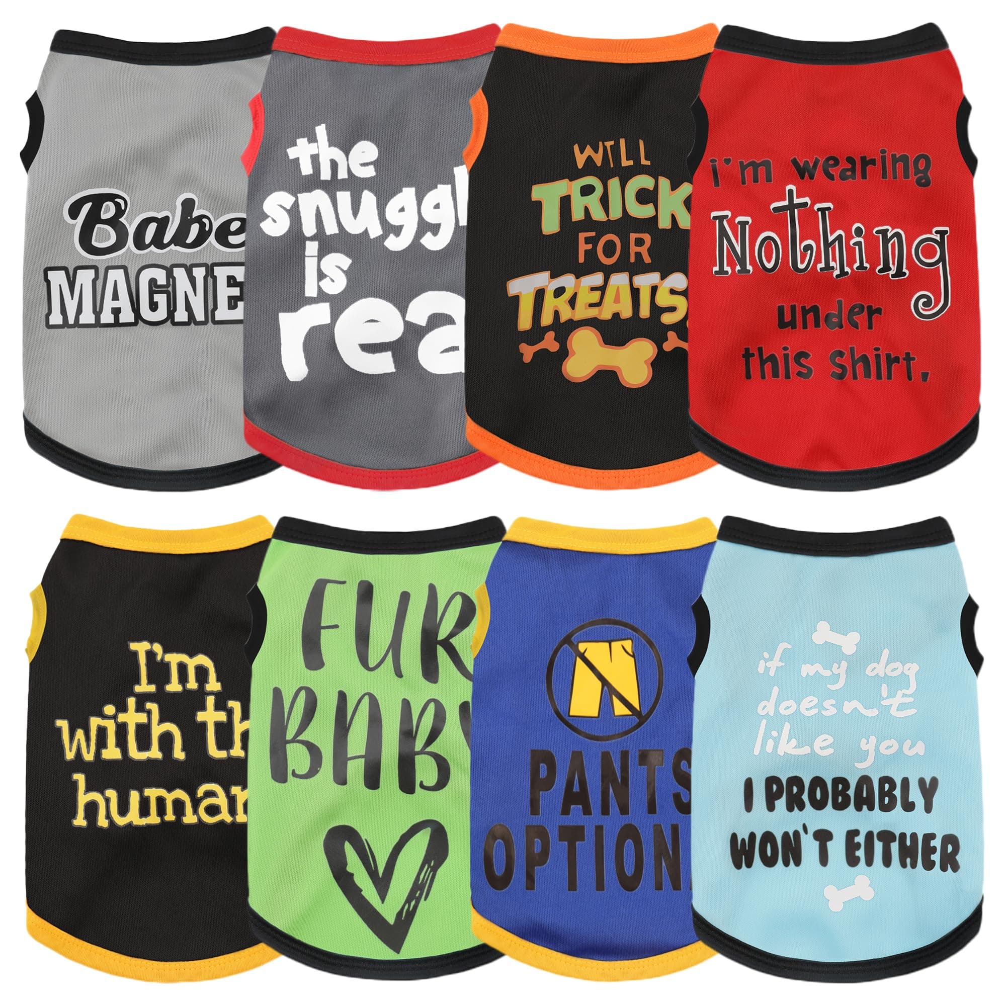 Upgrade Your Pet's Seasonal Wardrobe with Playful Flair: an 8-Piece Set of Dog Shirts Boasting Hilarious Printed Patterns, Ensuring Airy Comfort Throughout Summer and Fall Classic 8pc 3X-Large