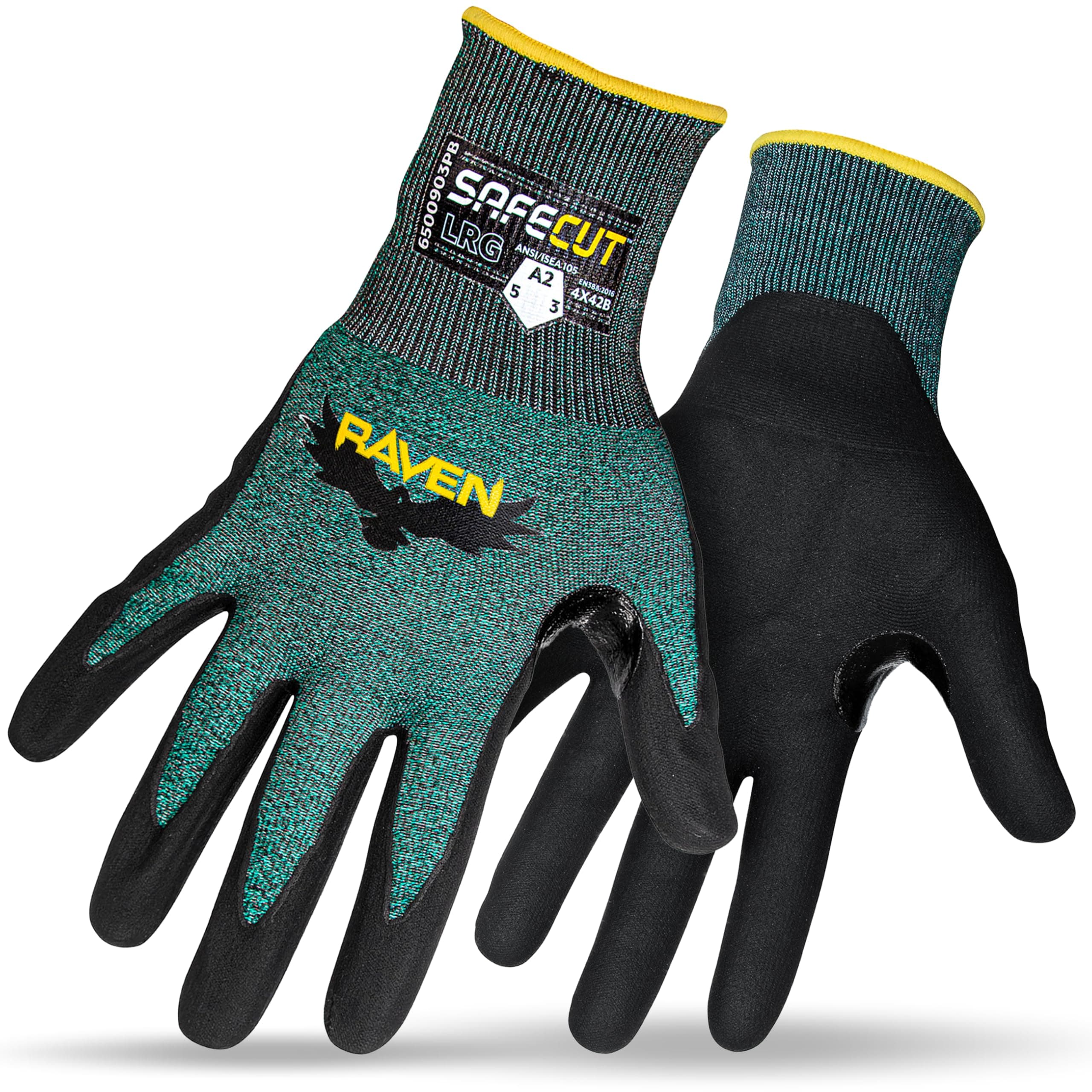 Raven® A2 Cut Resistant Gloves with SafeCut® Technology and Micro Foam Nitrile Palm Coating, Touchscreen Compatible Safety Work Gloves with Grip, Medium, 12-PK