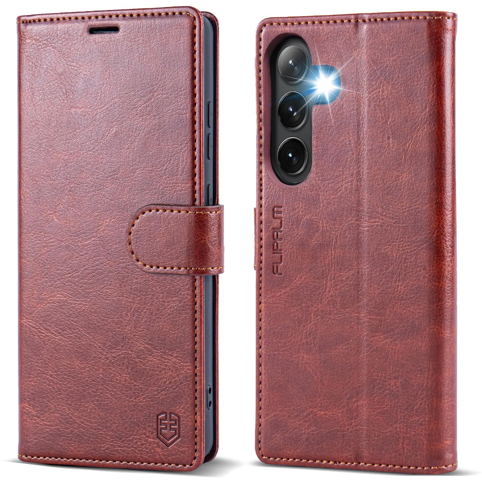 FLIPALM Wallet Case for Samsung Galaxy S25 5G, Brown