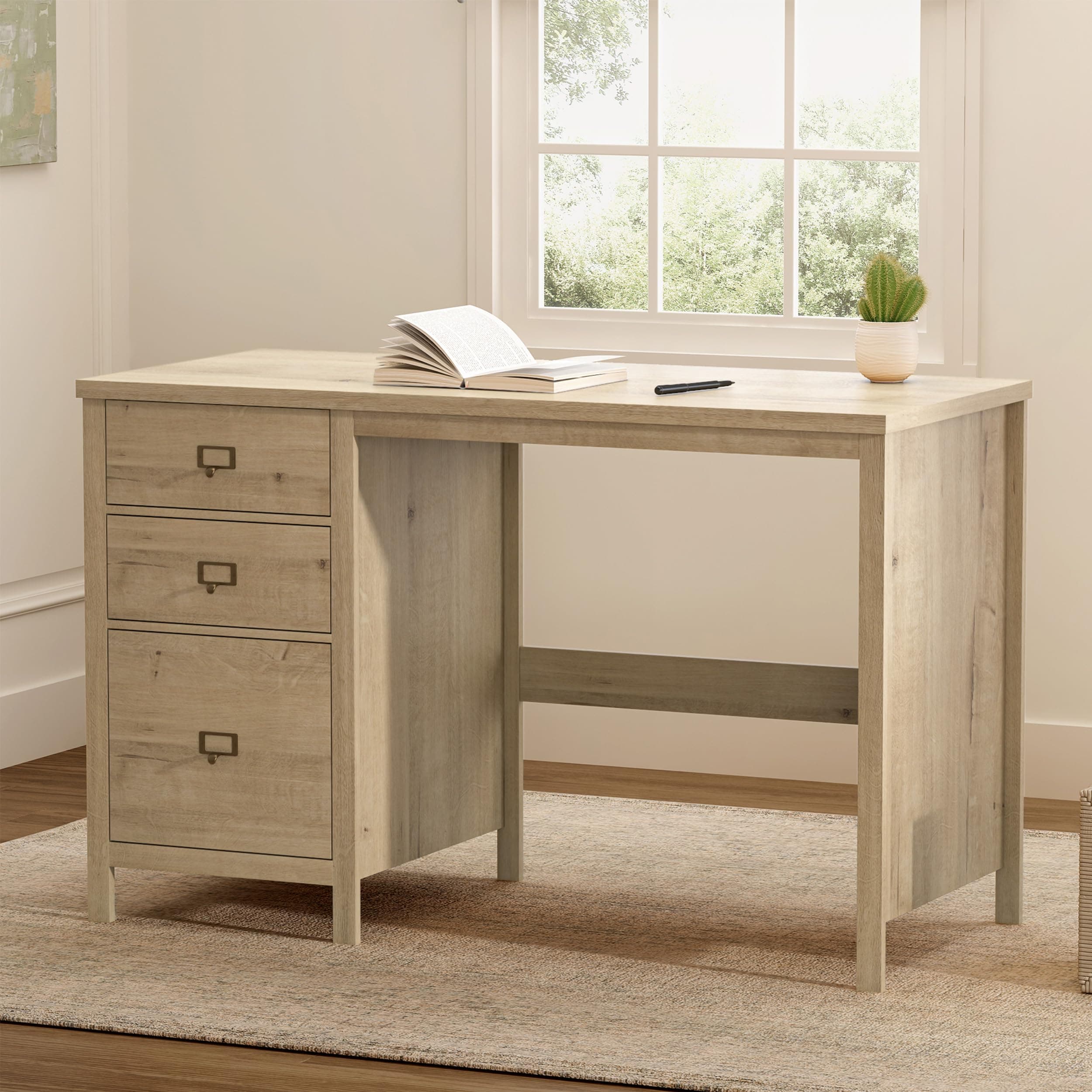 EYYTHUNG 47" Executive Desk with Drawers, Modern Wood Home Office Desk with File Drawer, Farmhouse Computer Writing Desk for Working, Light Oak