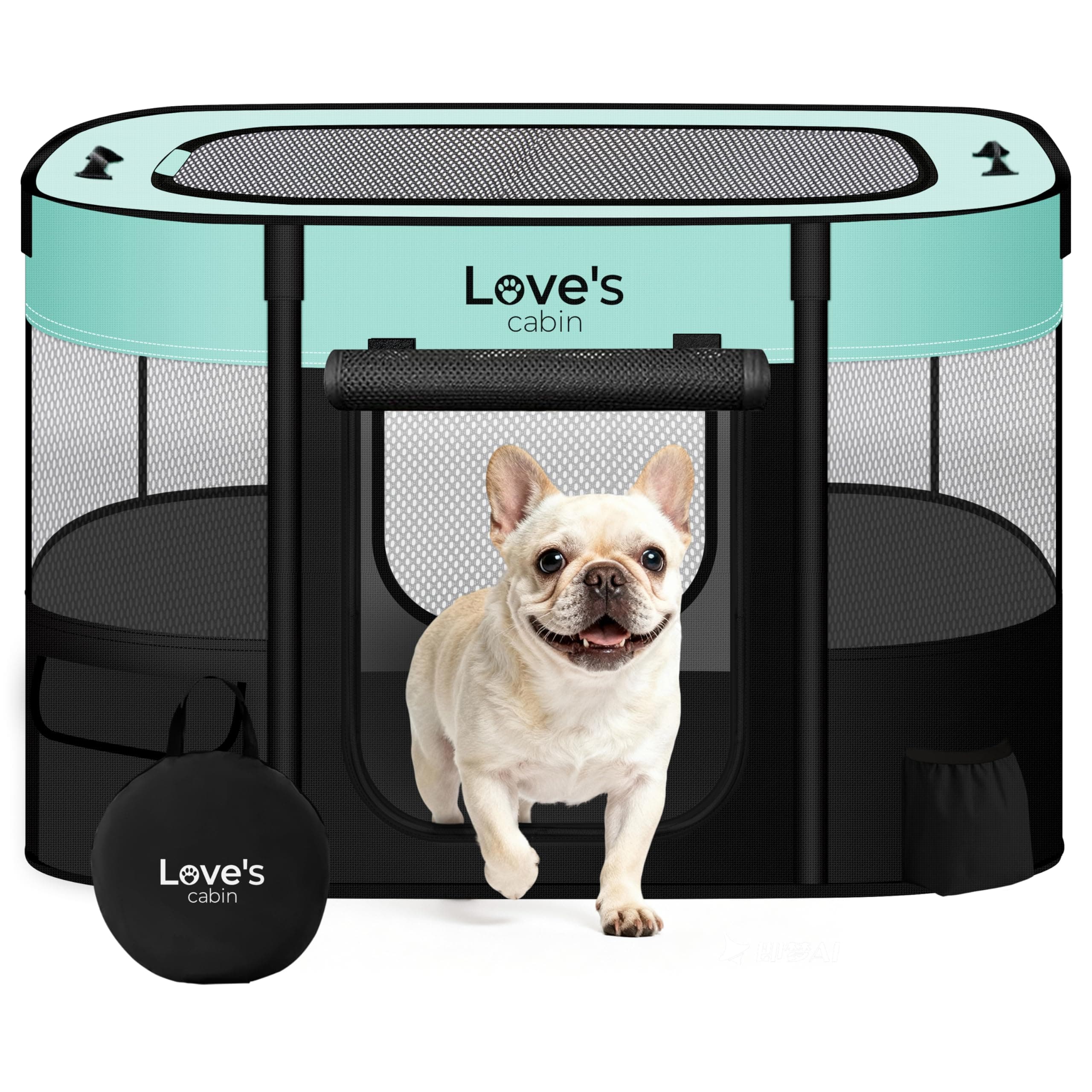 Love's cabin Pet Puppy Dog Playpen, Small Dog Tent Crates Cage Indoor/Outdoor, Portable Exercise Playpen for Dog and Cat, Foldable Pop Up Dog Kennel Playpen with Carring Case (S, Green)