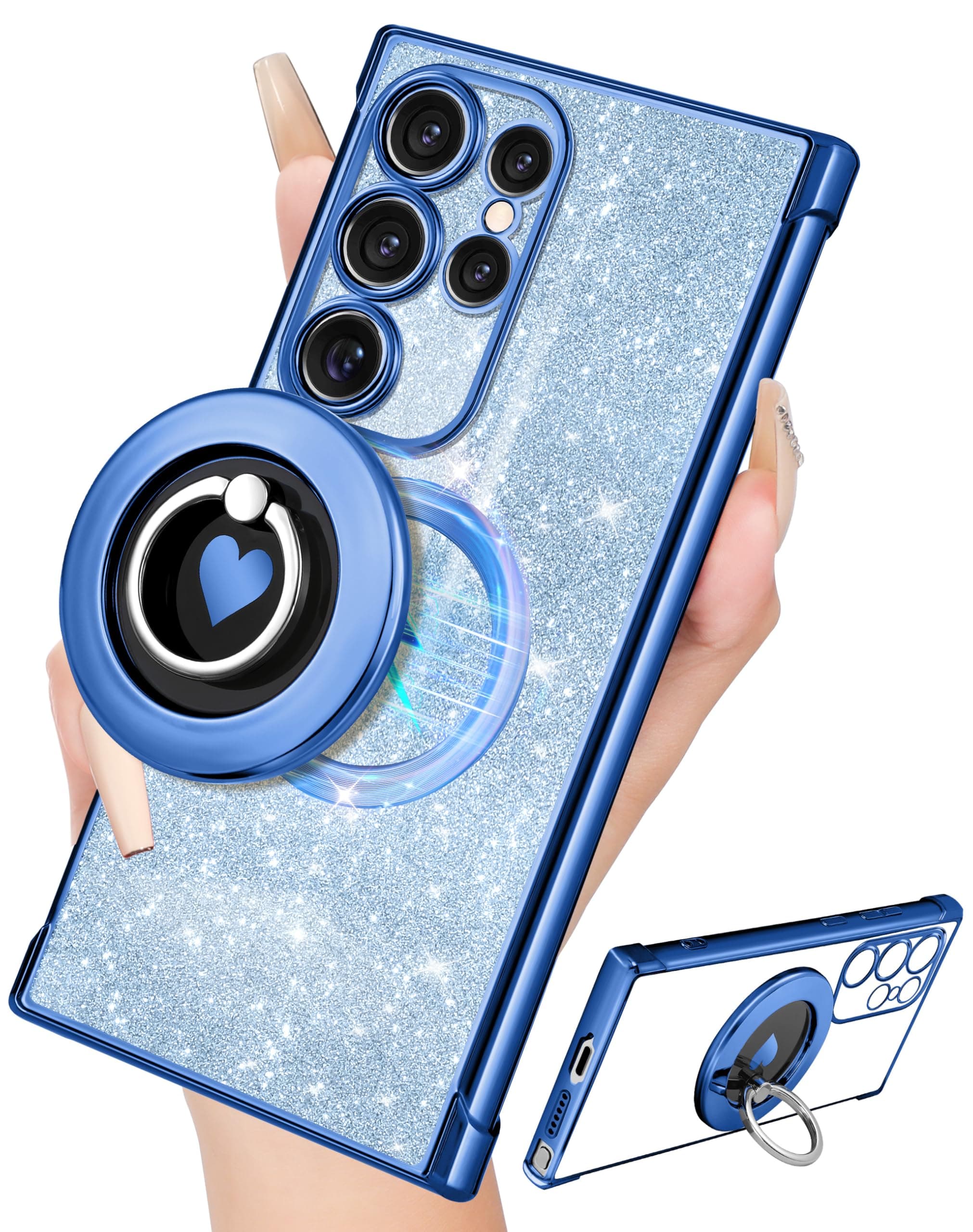 LISEVO for Samsung Galaxy S23 Ultra Case - Women Glitter Bling Girls Compatible with MagSafe Ring Stand Magnetic Phone Case Girly Cute Sparkly Luxury Elegant for Samsung S23 Ultra Cases - Blue