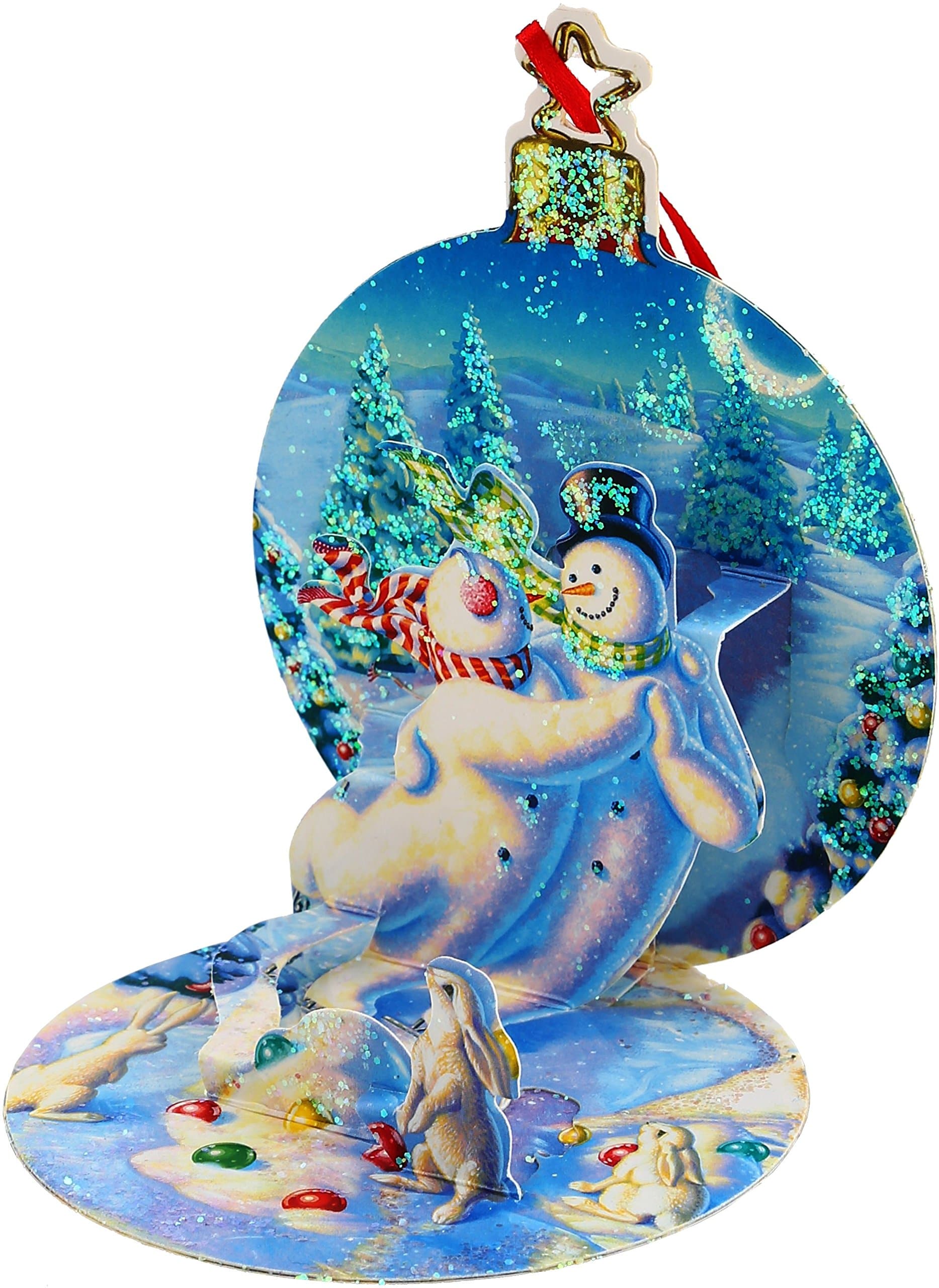 Christmas Pop Up Ball Card; Hanging Xmas Tree Decoration Glitter Ornament Greeting Idea (Dancing Snow-Couple) â€¦