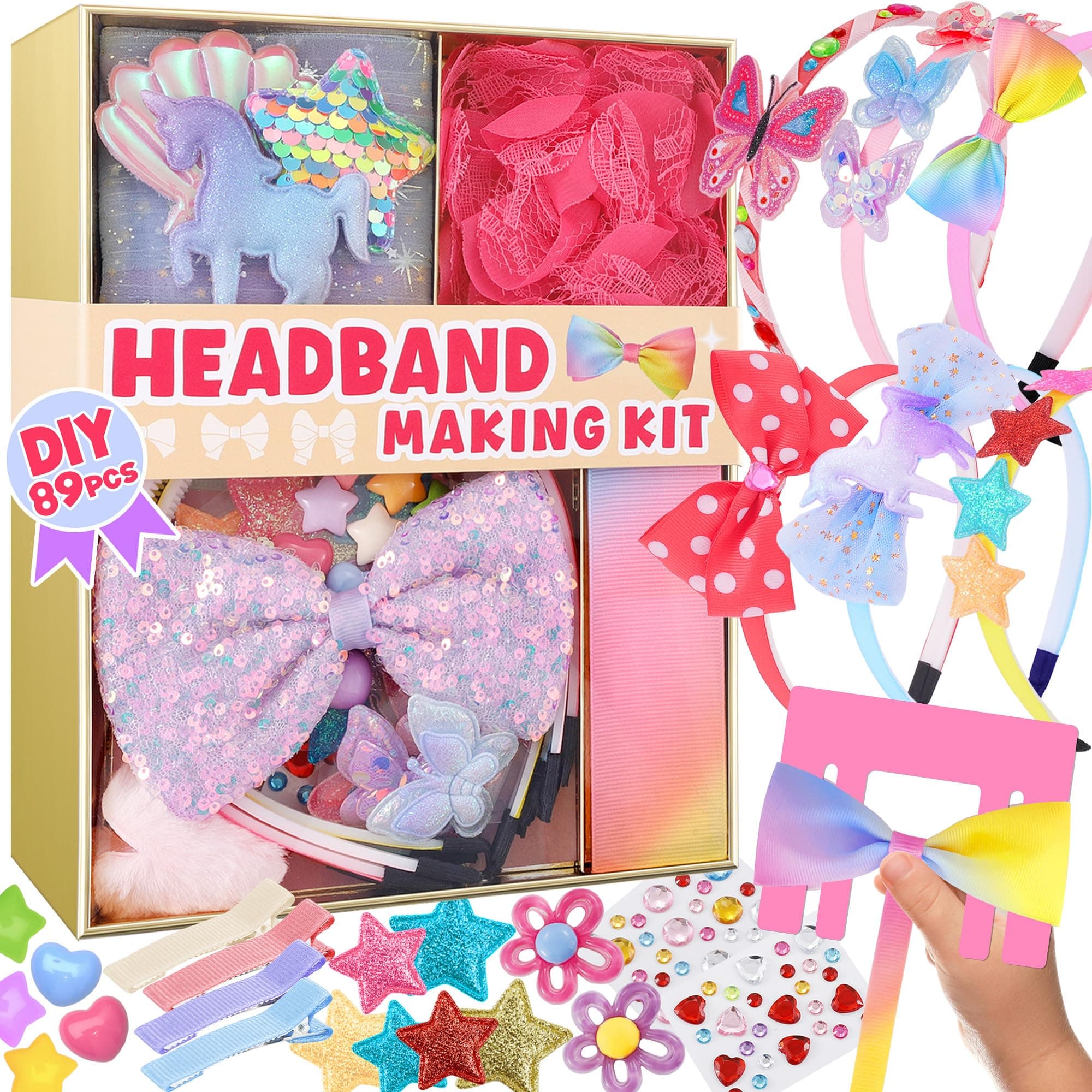 yasest Headband Making Kit - 89pcs DIY Craft Gift for 5 6 7 8 Year Old Girl