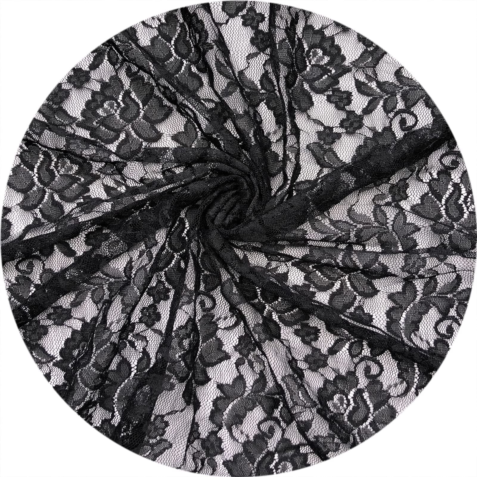 Rilassato 60 Inches Wide Stretch Lace Fabric for Wedding Dress, Fashion, Crafts, Tablecloth, Decorations Lace Trim Fabric - 8178 (Black, 1 Yard)