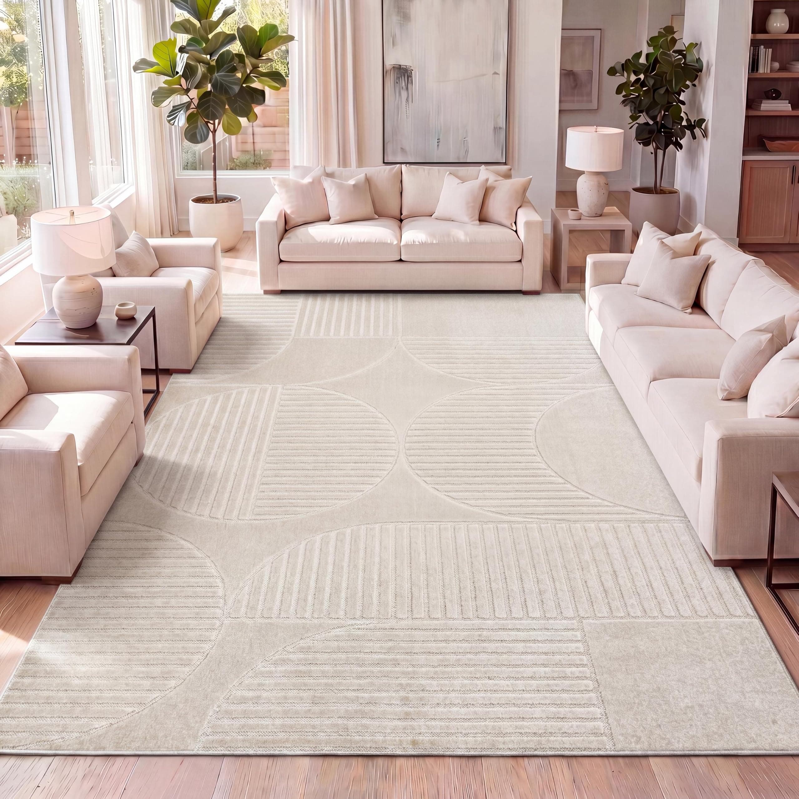 JONATHAN Y Nordby High-Low Arch Striped Ivory/Cream Indoor/Outdoor Area Rug, 8x10, Modern, Contemporary, Geometric, Bohemian, Bedroom, Kitchen, Living Room,Non Shedding (SCN104B-8)