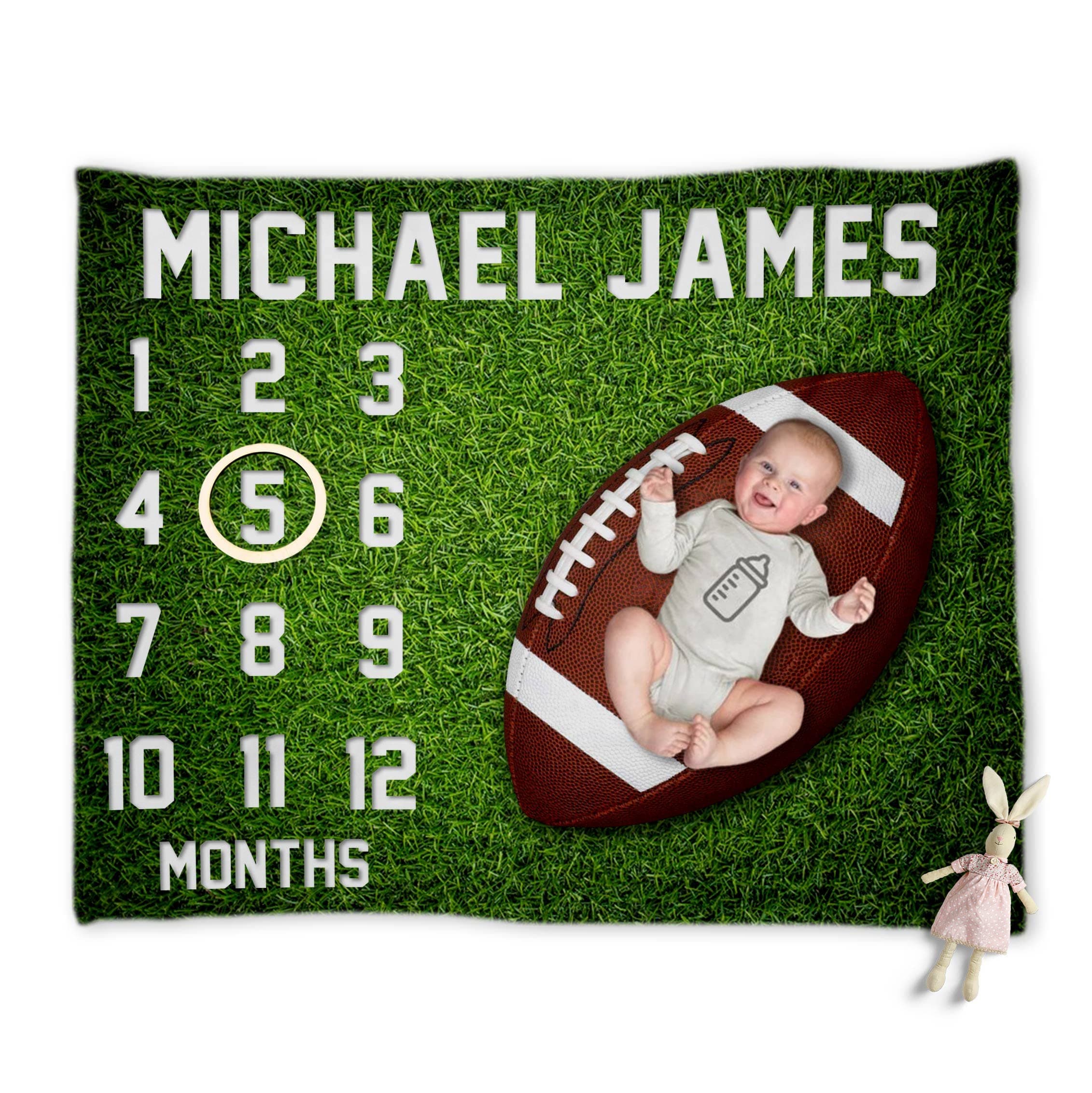Custom Football Baby Monthly Growth Marker Blanket, Baby Blanket for Boys Newborn, Sport Theme, Baby Calendar Blanket, Growth Marker Blanket, Newborn Growth Tracker, Nursery Decor, Baby Gifts for Boys