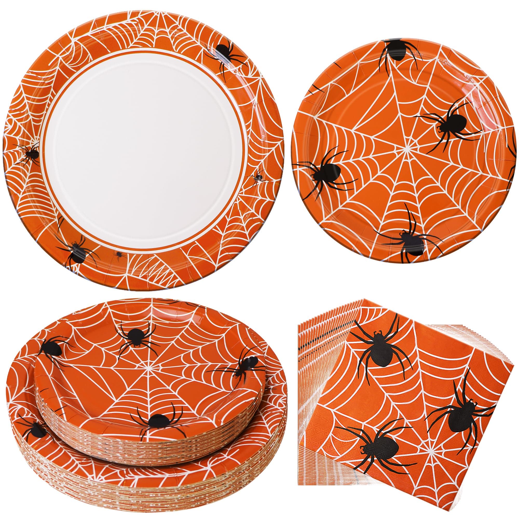 75 Pcs Halloween Party Decorations, Spider Web Paper Plates & Napkins Set