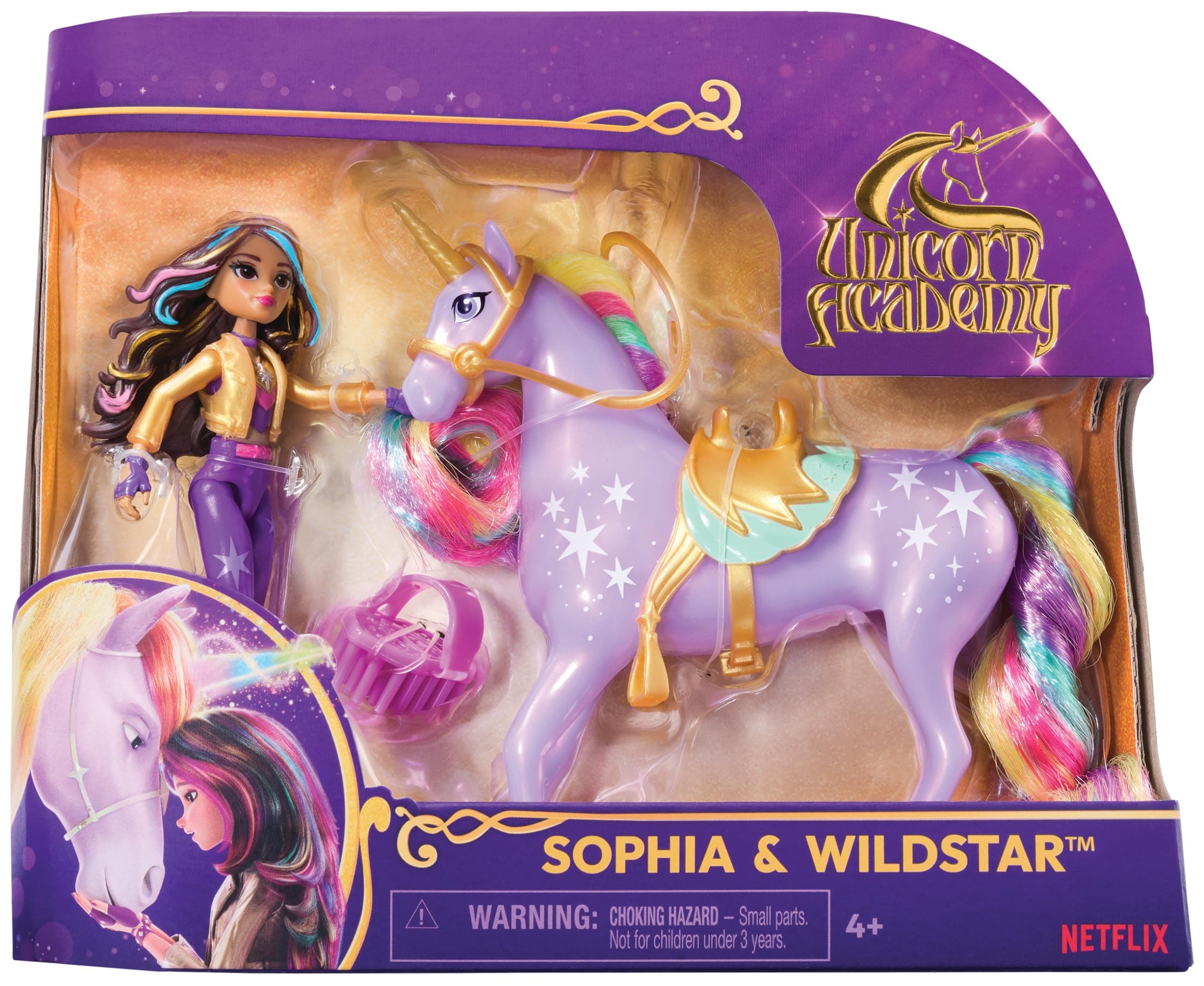 Unicorn Academy Rider and Unicorn Set – Approx. 12 cm, The Popular Netflix Series, with 2 Accessories and Brush for Creative Role Play, for Children from 4 Years, Assorted Items Without Pre-Selection