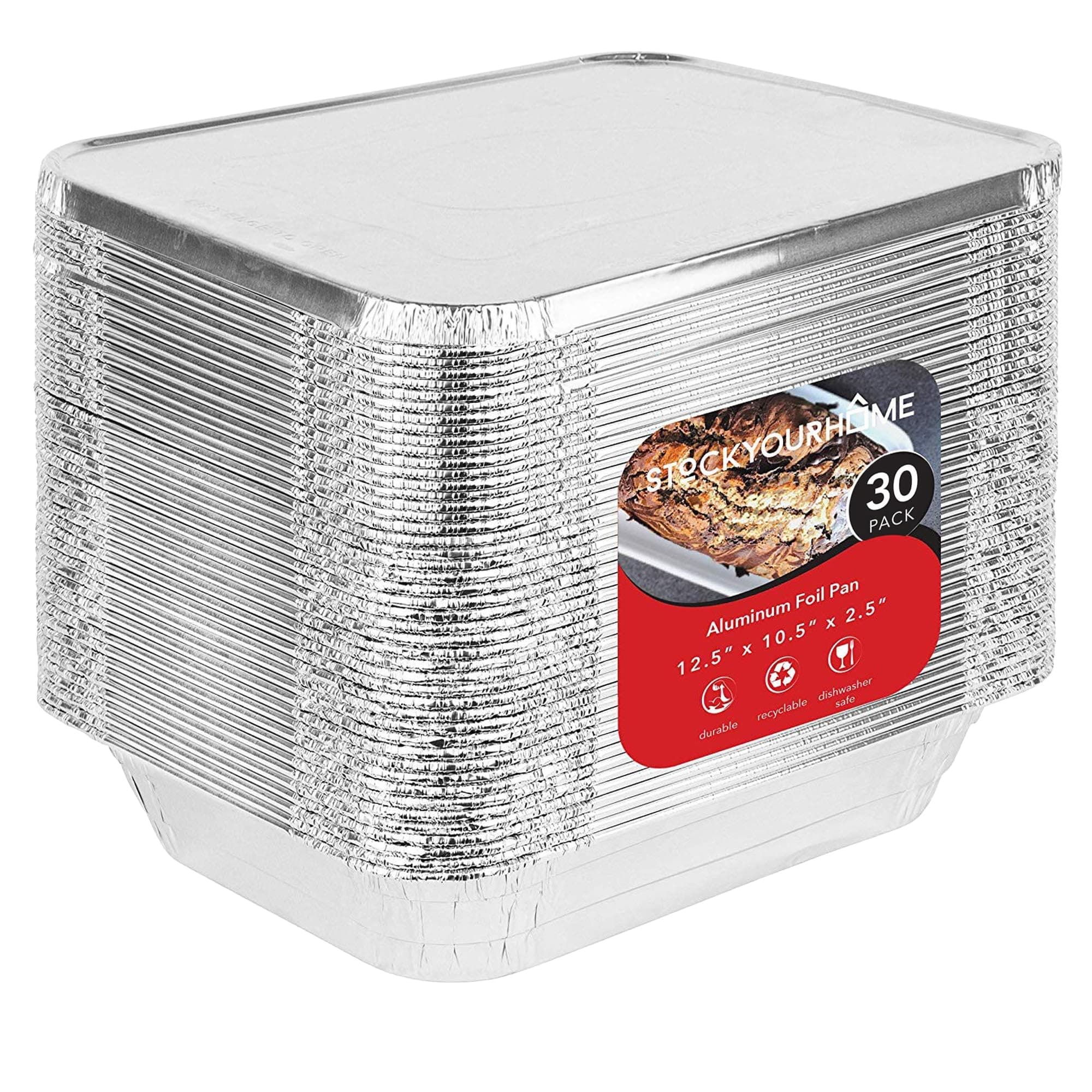 Stock Your Home 9x13 Disposable Aluminum Pans with Lids, 30 Pack
