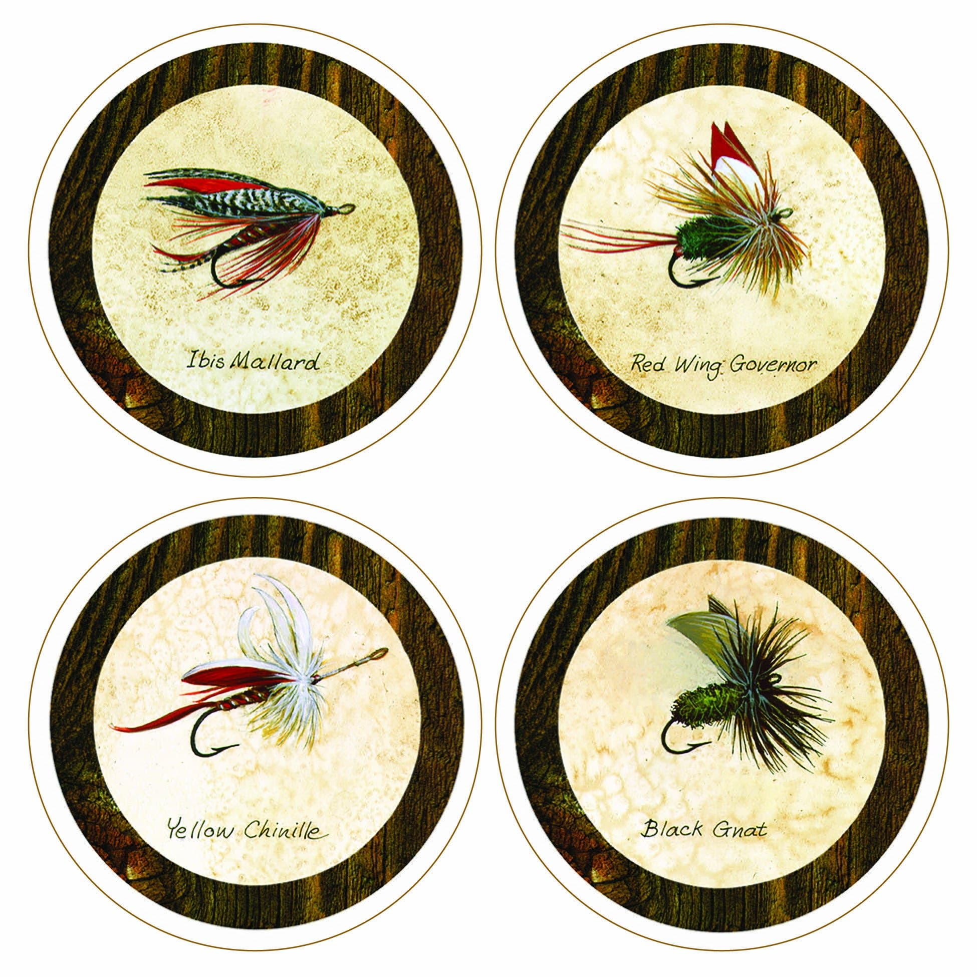 CoasterStone Arnie Fisk-Fishing Flies Collection Absorbent Coasters, 4-1/4-Inch, Set of 4
