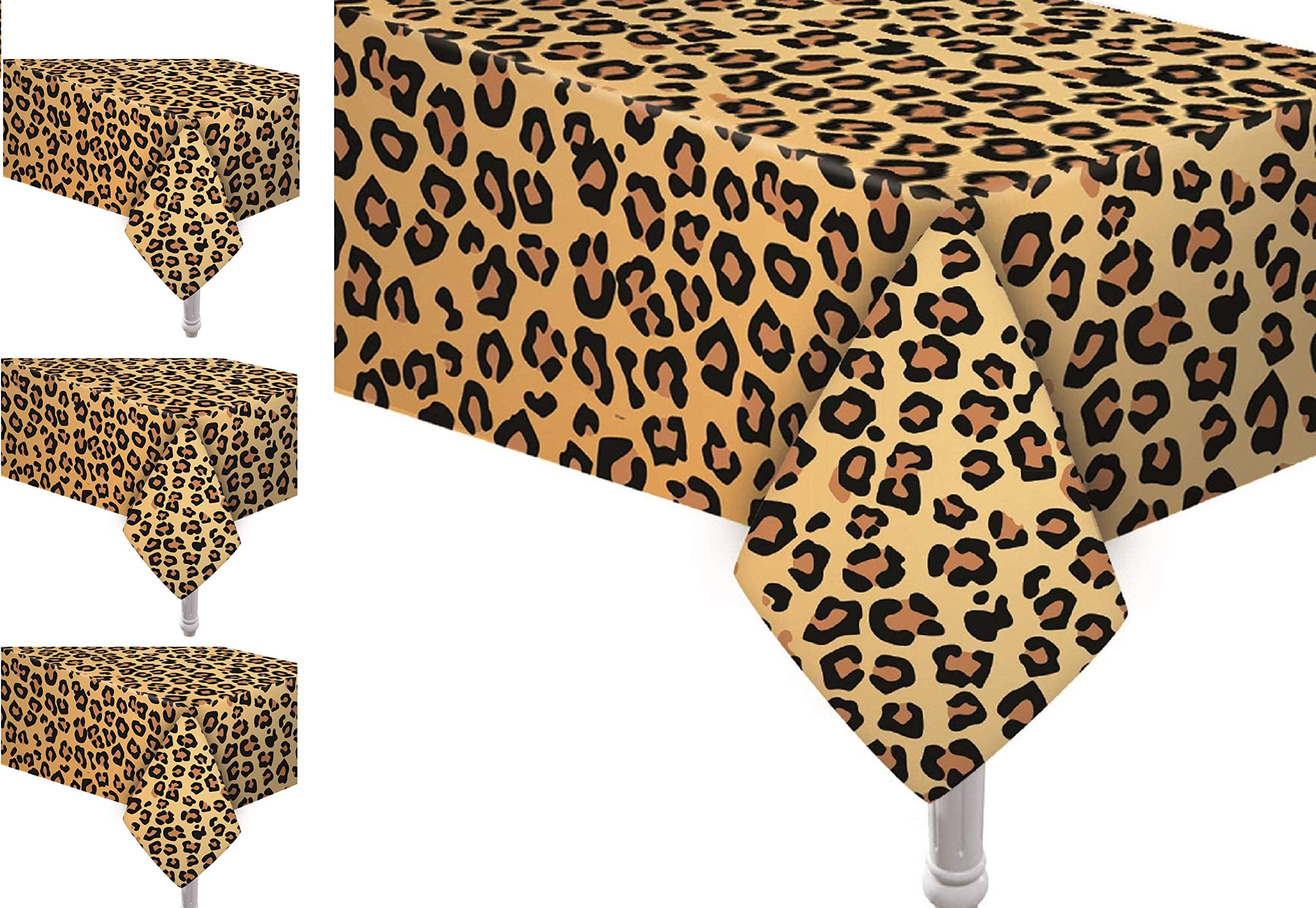 4 Pack Animal Safari Theme Zoo Print Table Cover Animal Theme Tablecloth Party Supplies Ideal for Jungle Animal theme Birthday Parties Animal Theme Party, Baby Showers, Birthday Themed Party (Leopard)