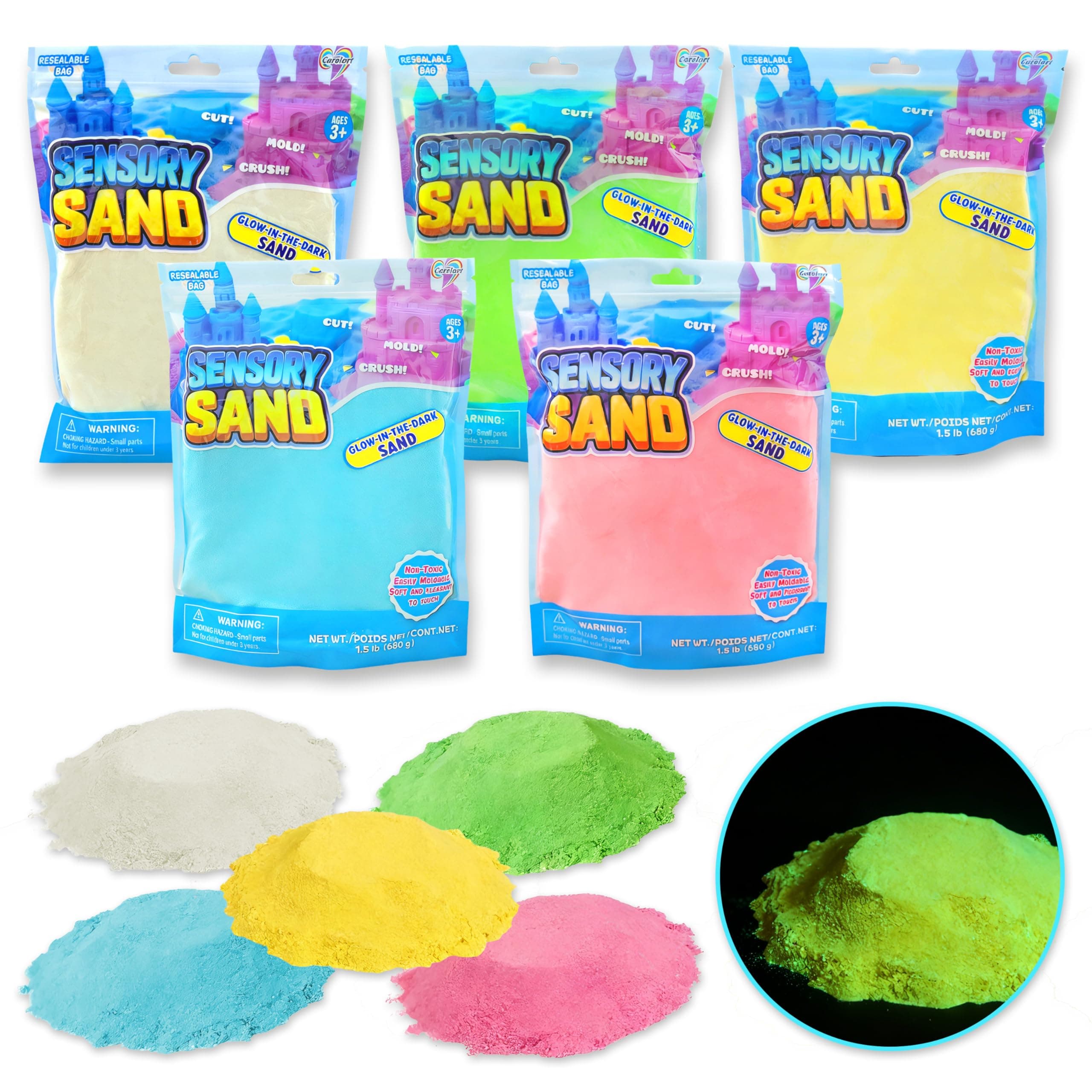Carolart Glow in the Dark Sensory Sand Refill for Kids 7.5lb