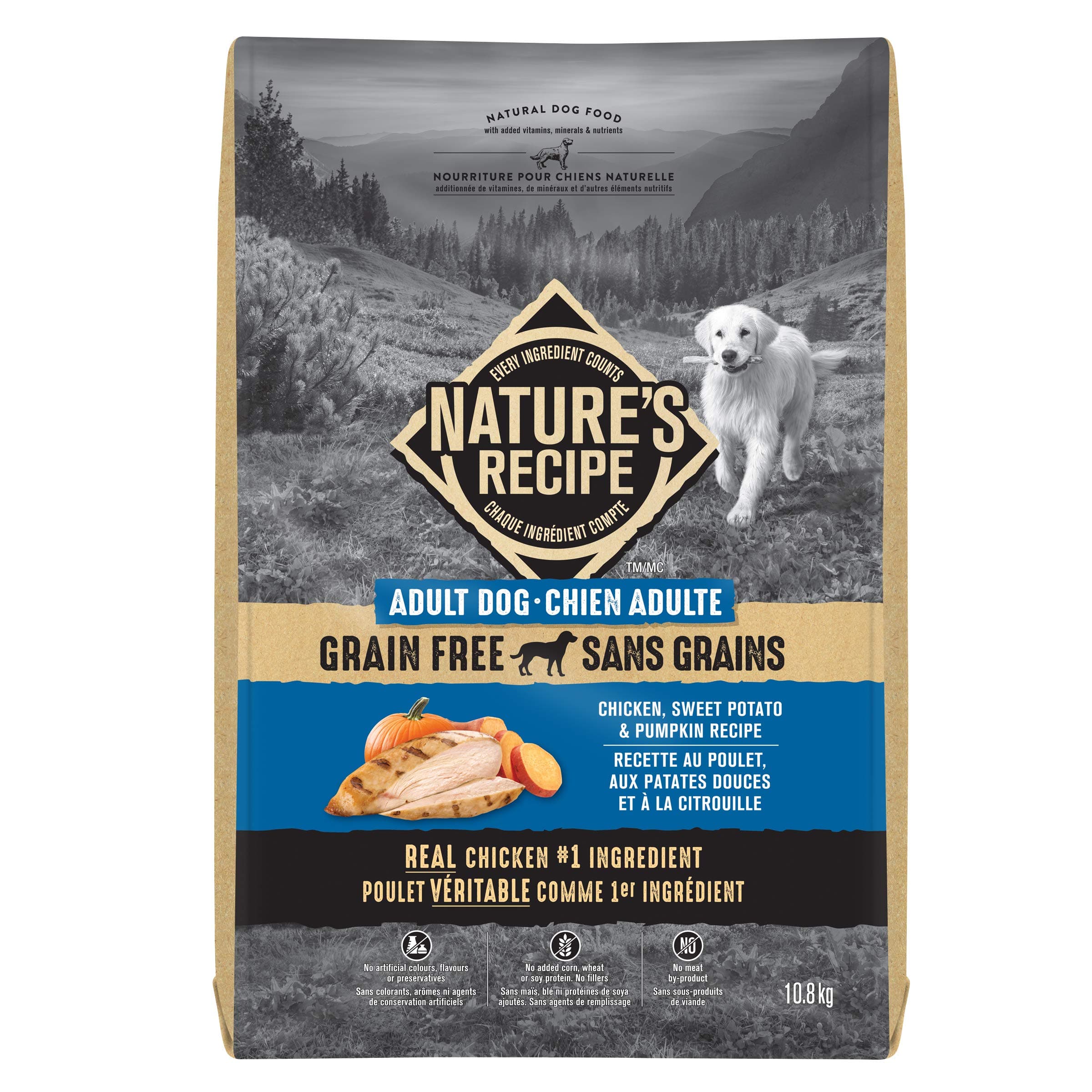 Nature's Recipe Grain Free Natural Dry Dog Food Chicken, Sweet Potato & Pumpkin Recipe 10.8 kg (Pack of 1)