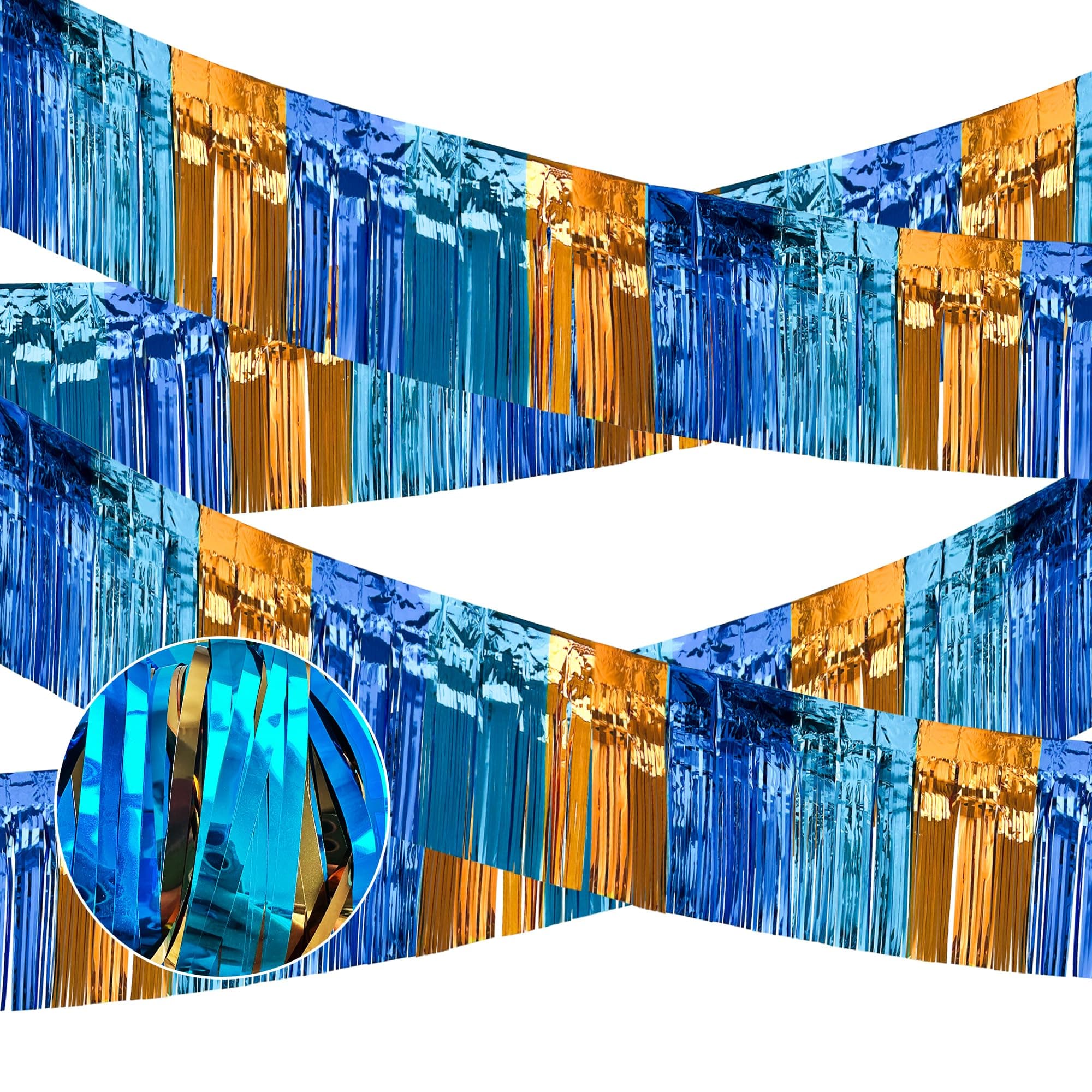 4 Packs Total 39 Ft Parade Floats for Trailer Car, Orange Blue Foil Fringe Garland Tinsel Blue Dog Themed Streamers Hanging Banner Table Skirts for Graduation Homecoming Birthday Dog Themed Party